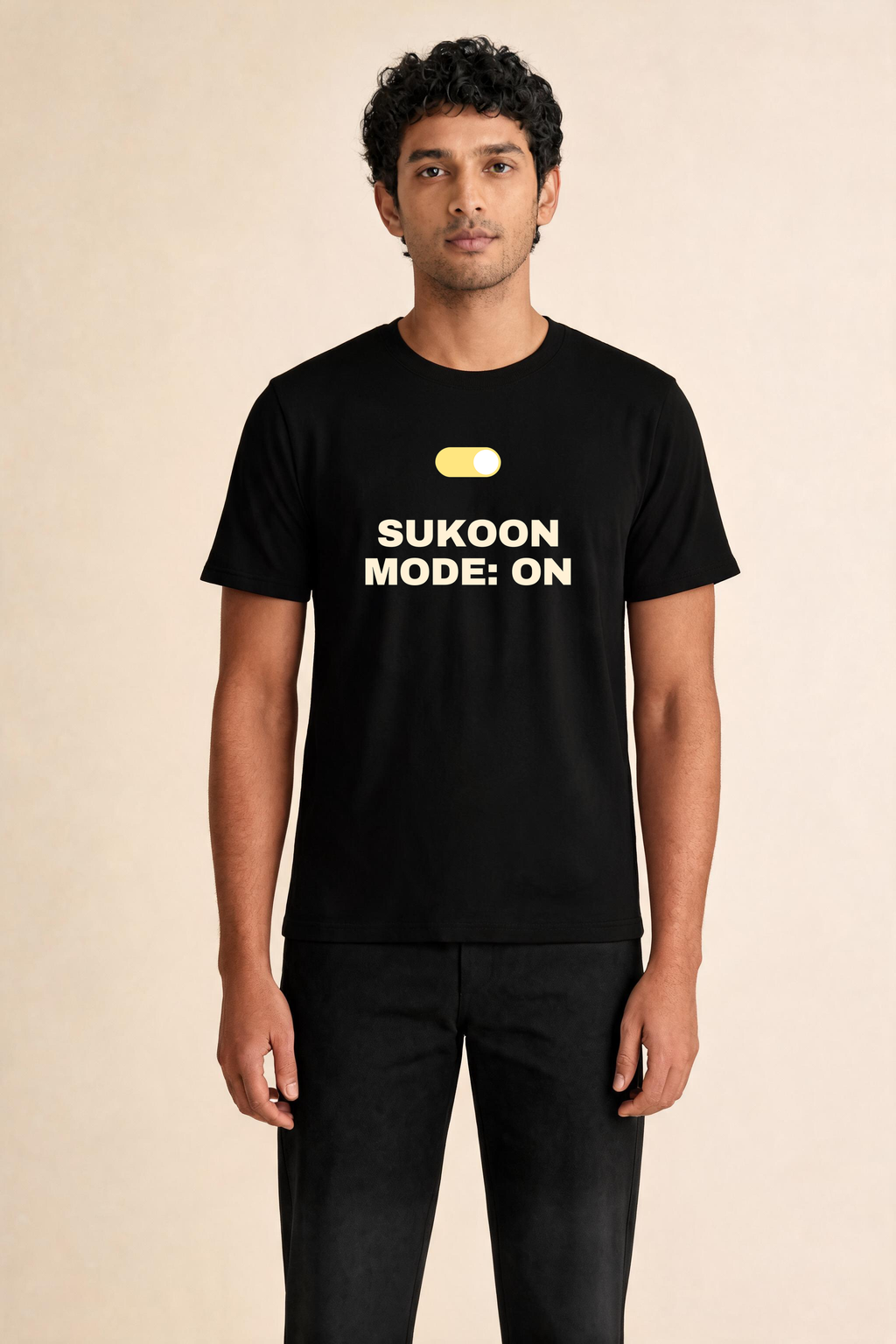 Sukoon Mode On Premium Tee — Male Model (Black)
