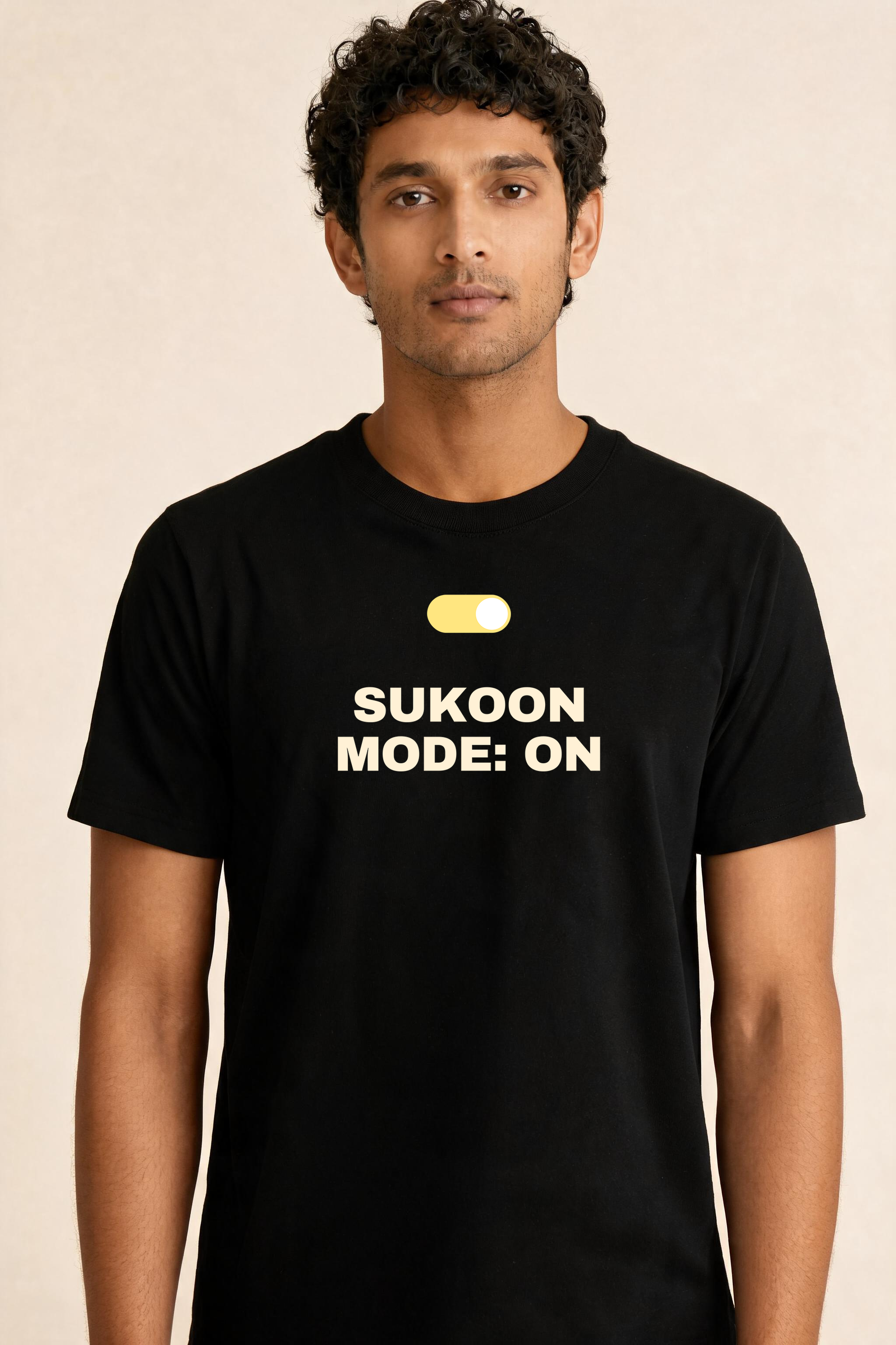 Sukoon Mode On Premium Tee — Male Model (Black)
