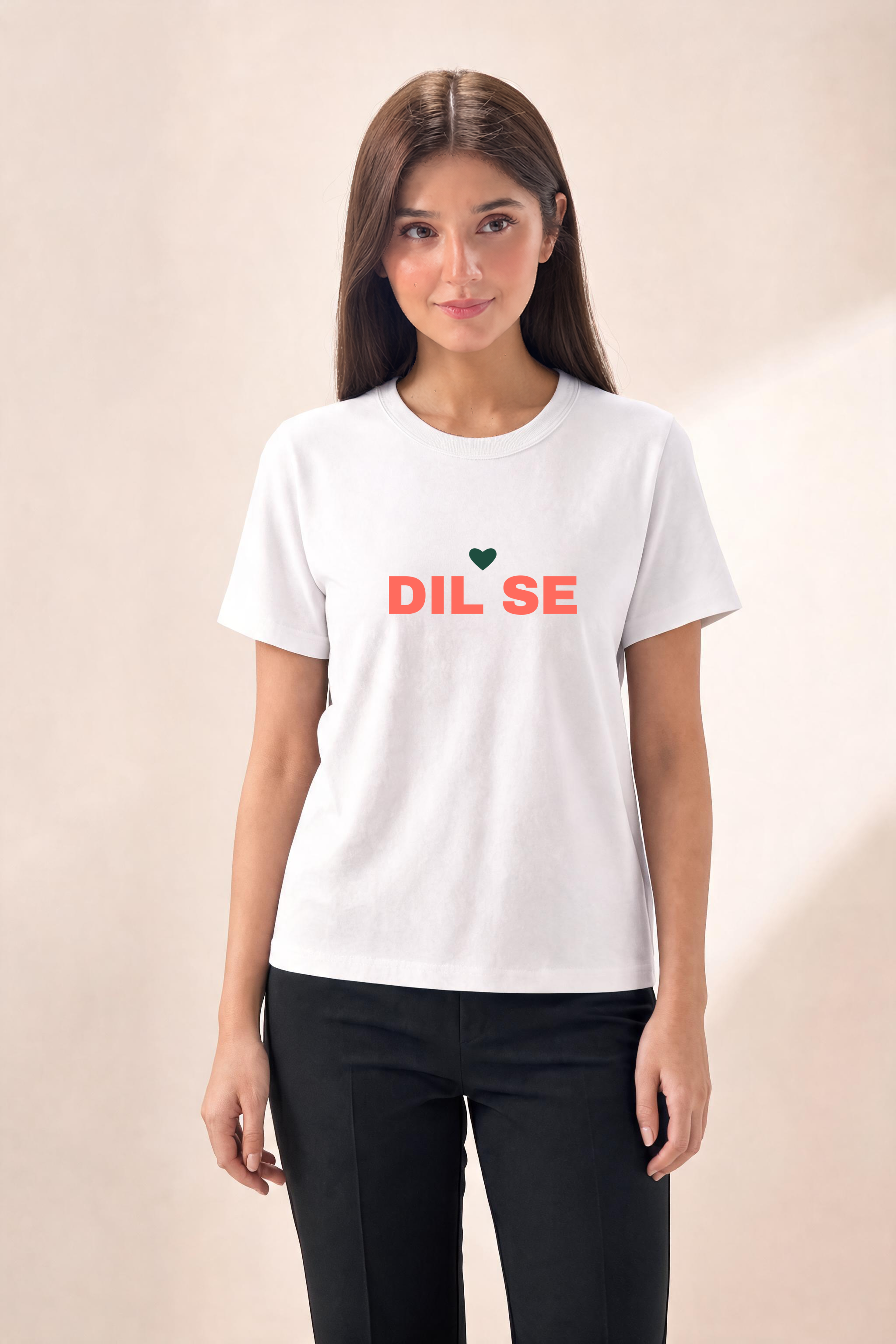 Dil Se Premium Tee — Female Model (White)