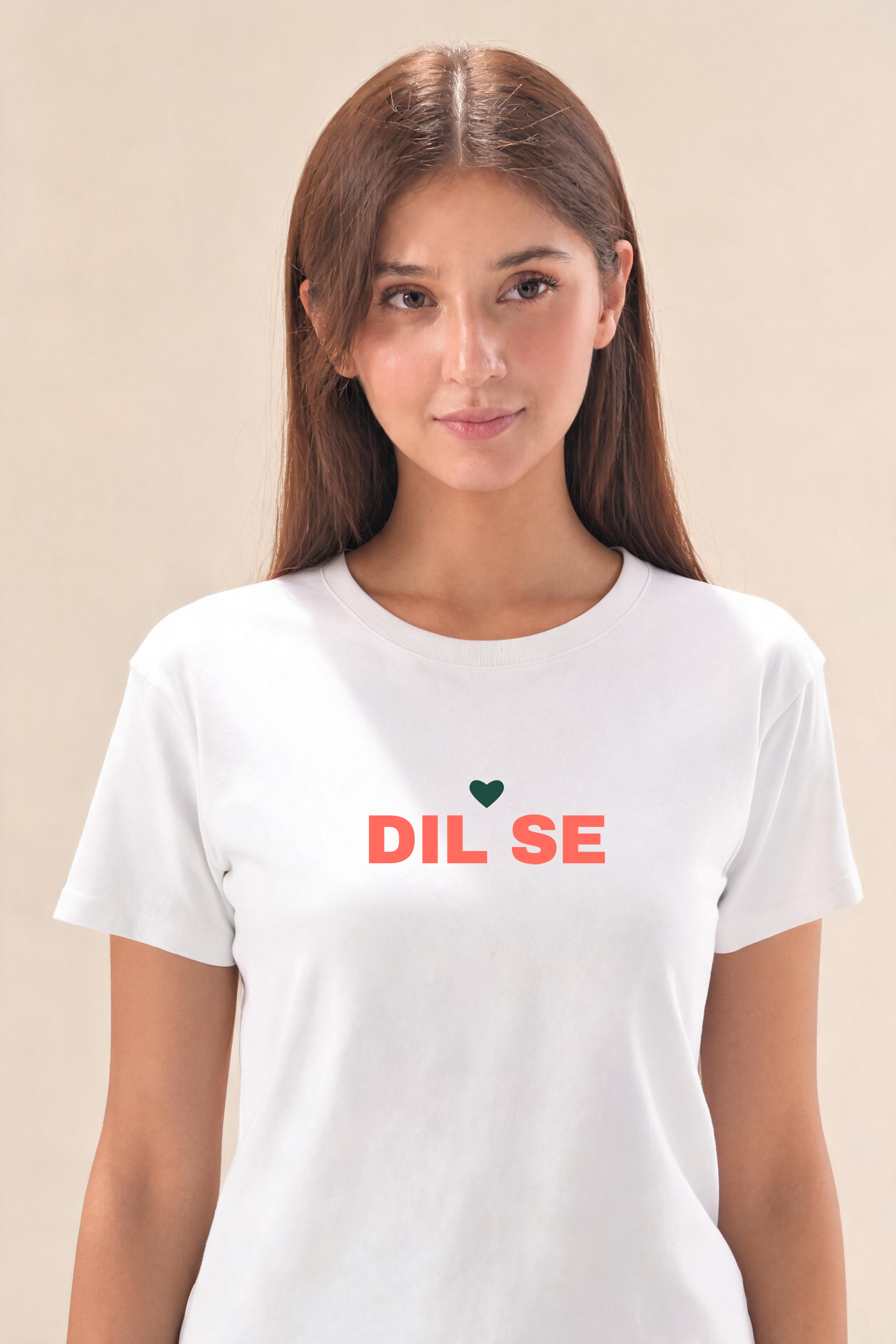 Dil Se Premium Tee — Female Model (White)