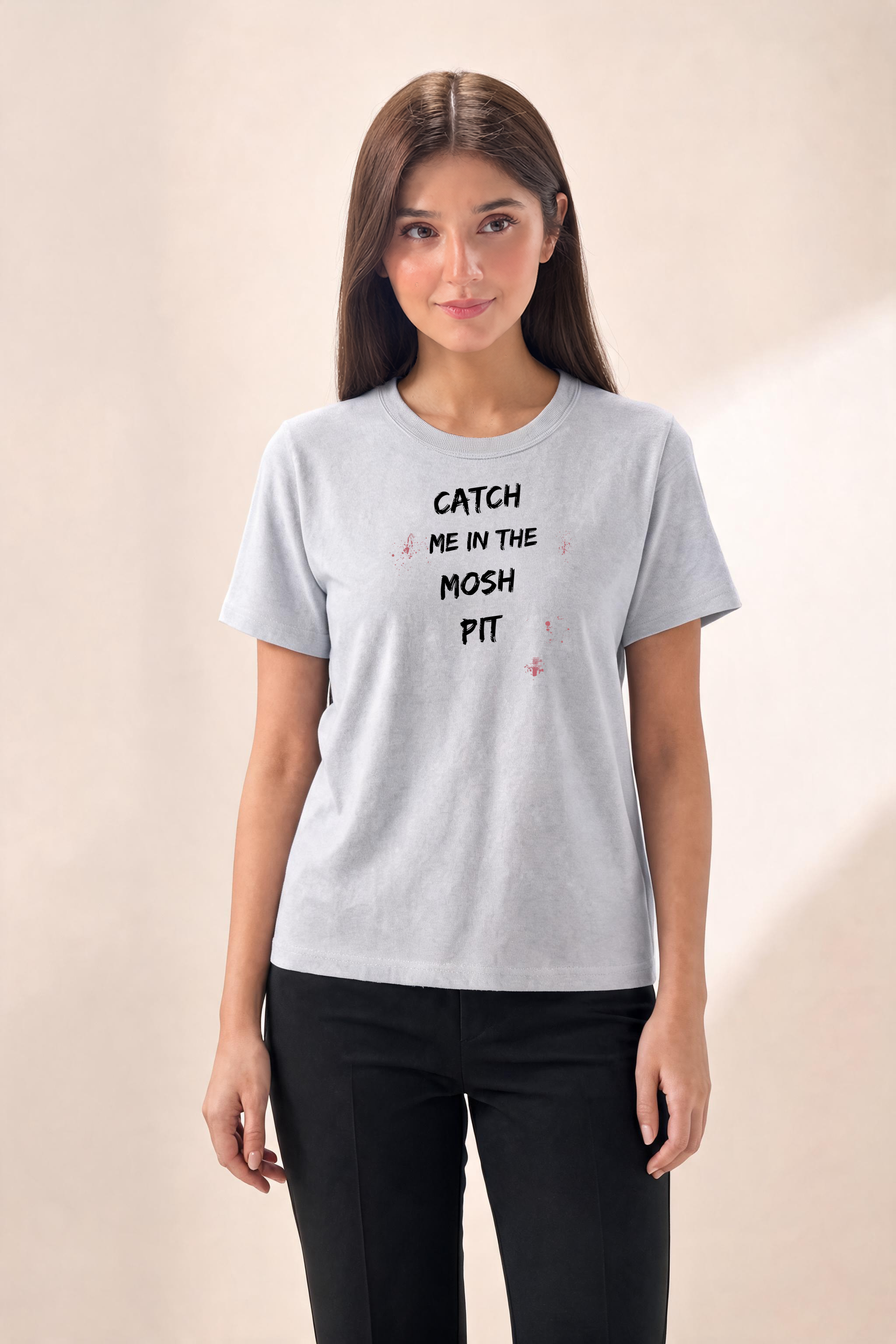 Anarchic Punk Rock Pit Graphic Premium Tee — Female Model (Gray)