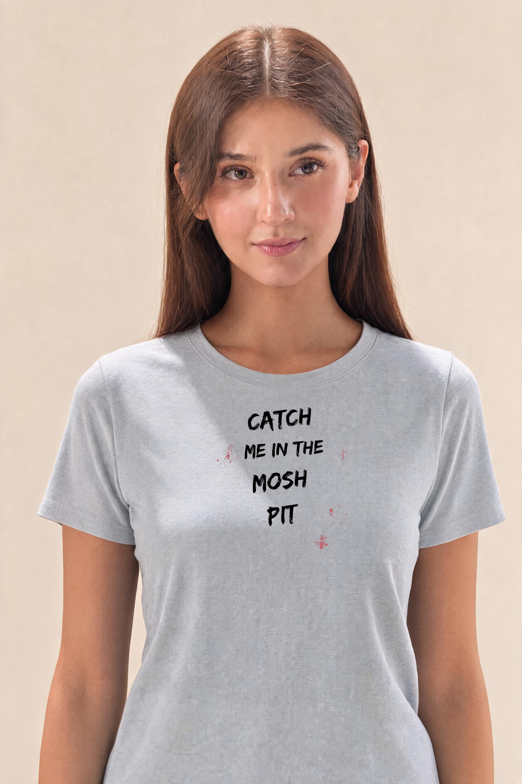 Anarchic Punk Rock Pit Graphic Premium Tee — Female Model (Gray)