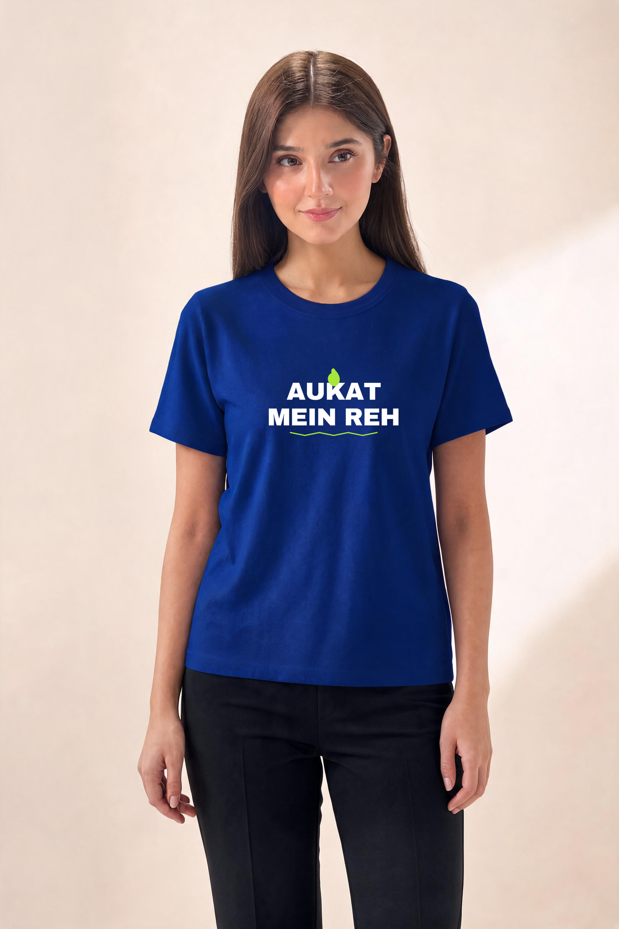 Aukatmeinreh Premium Tee — Female Model (Navy Blue)