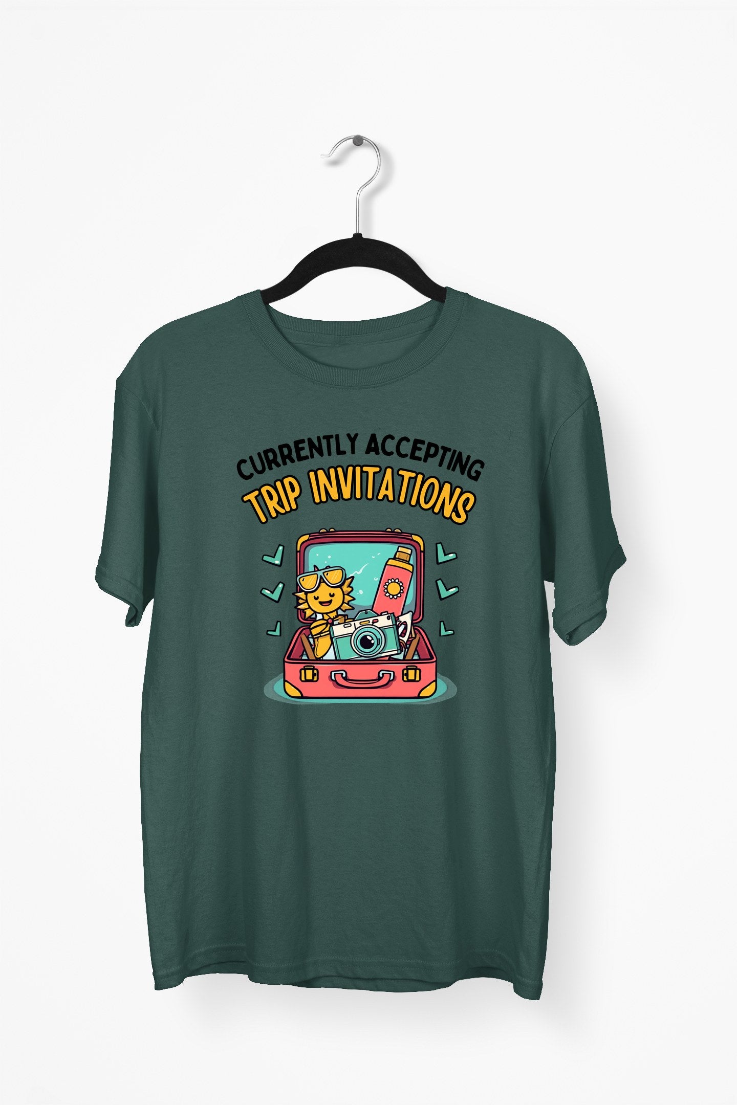 Travel Invitation Premium Tee - Bottle Green flat mockup