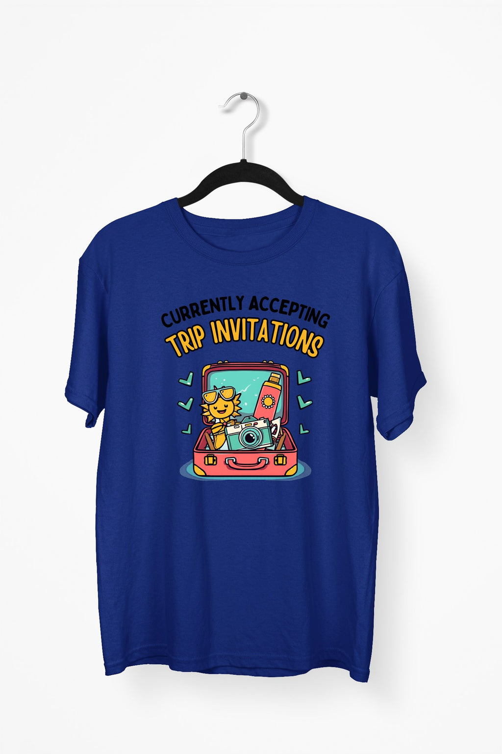 Travel Invitation Premium Tee - Navy Blue flat mockup