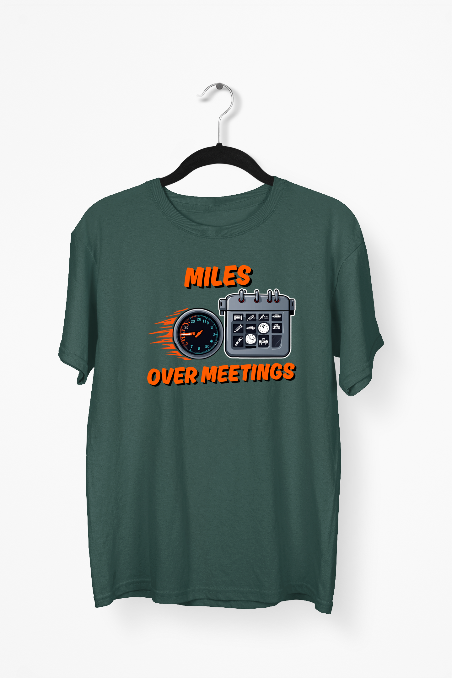 Miles Over Meetings Premium Tee — Bottle Green
