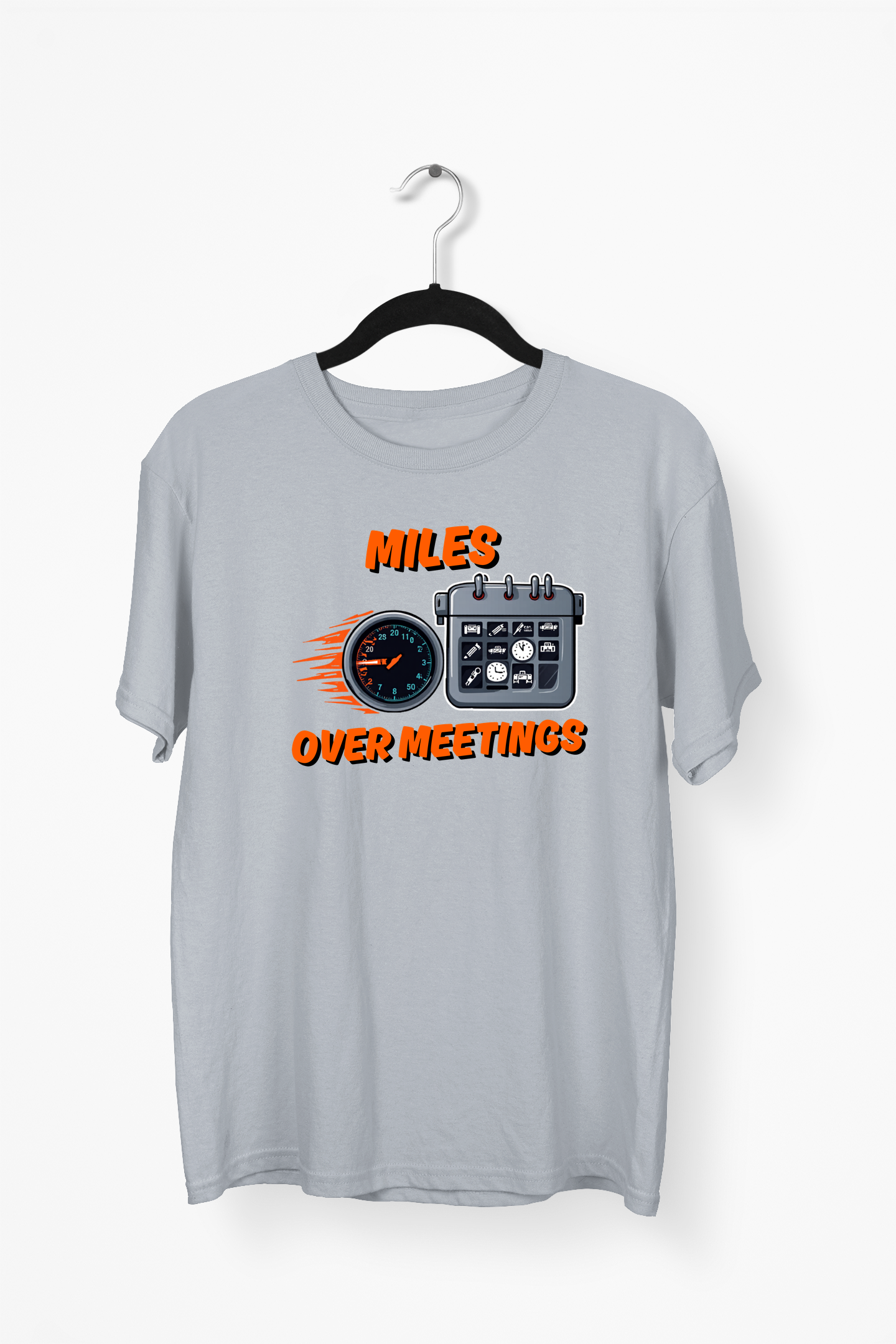 Miles Over Meetings Premium Tee — Gray