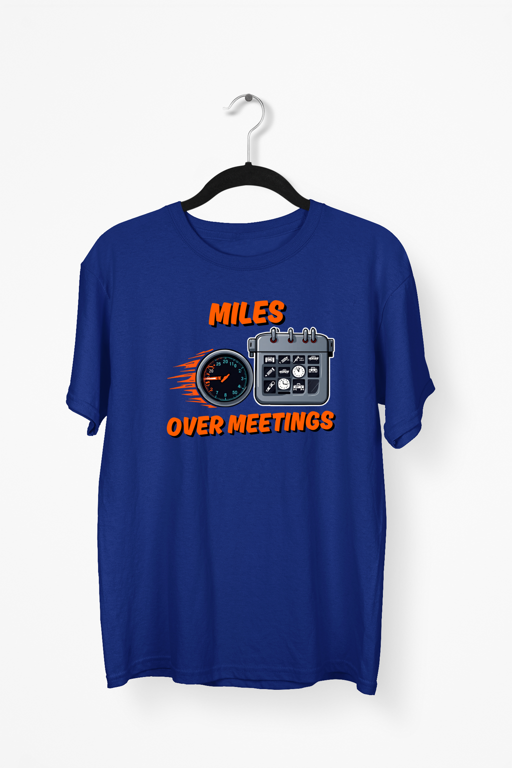 Miles Over Meetings Premium Tee — Navy Blue