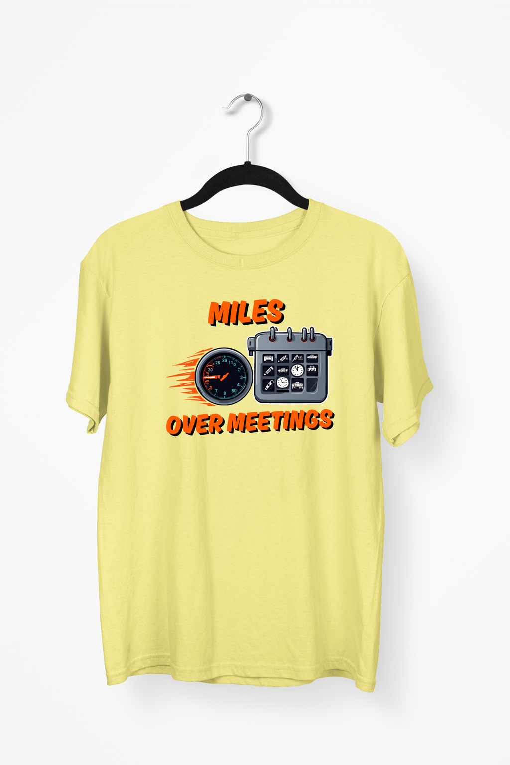 Miles Over Meetings Premium Tee — Yellow