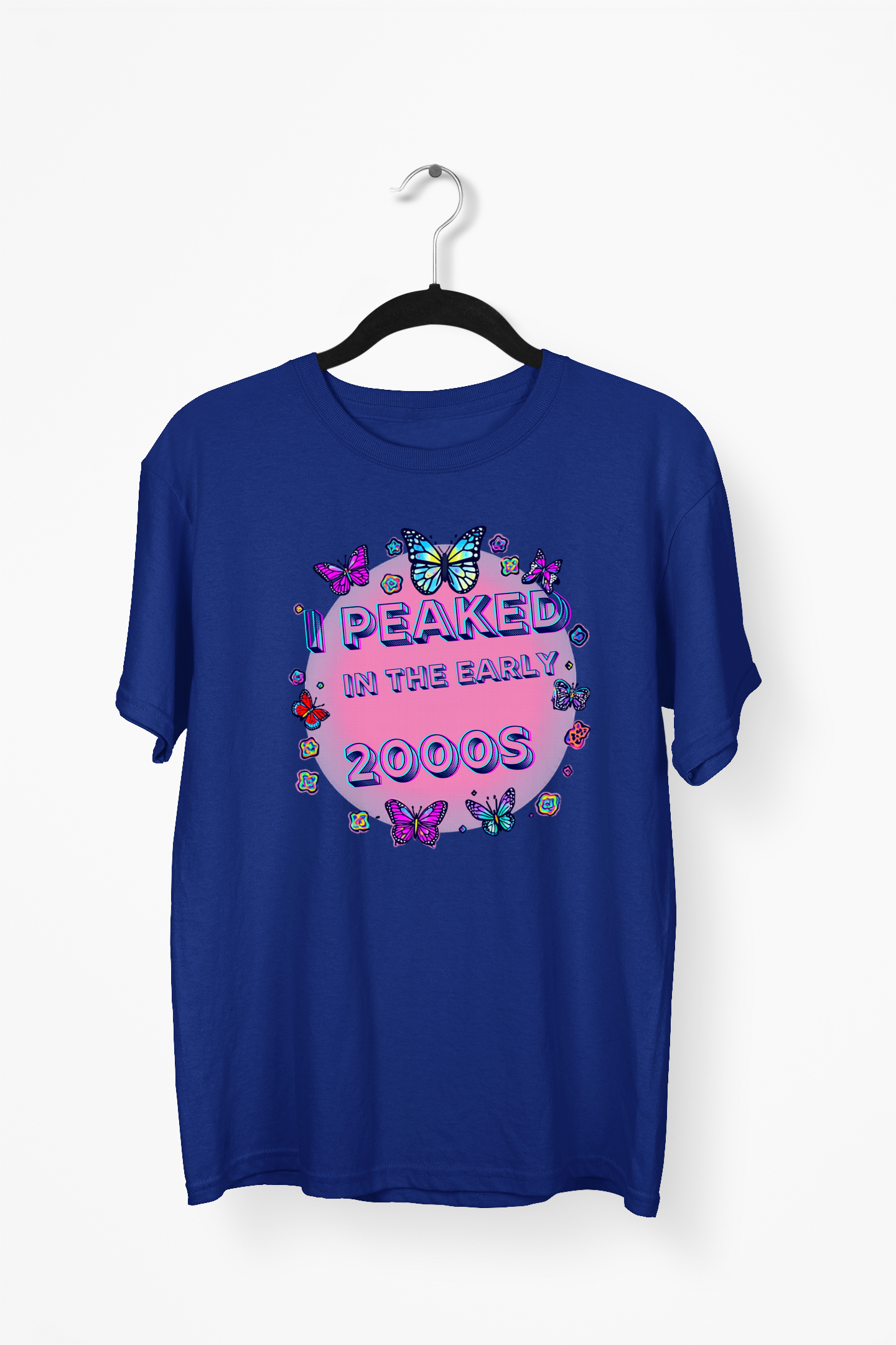 Y2K Chrome Premium Tee — Navy Blue
