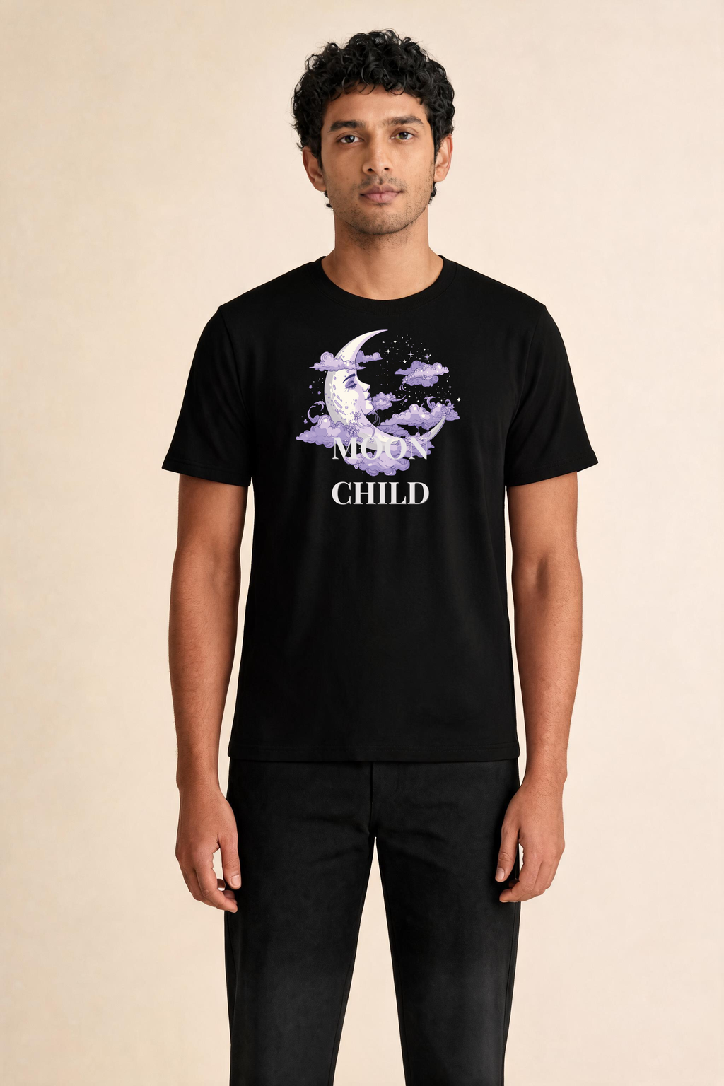 Bold Moon Child With Crescent Moon Design Premium Tee — Male Model (Black)
