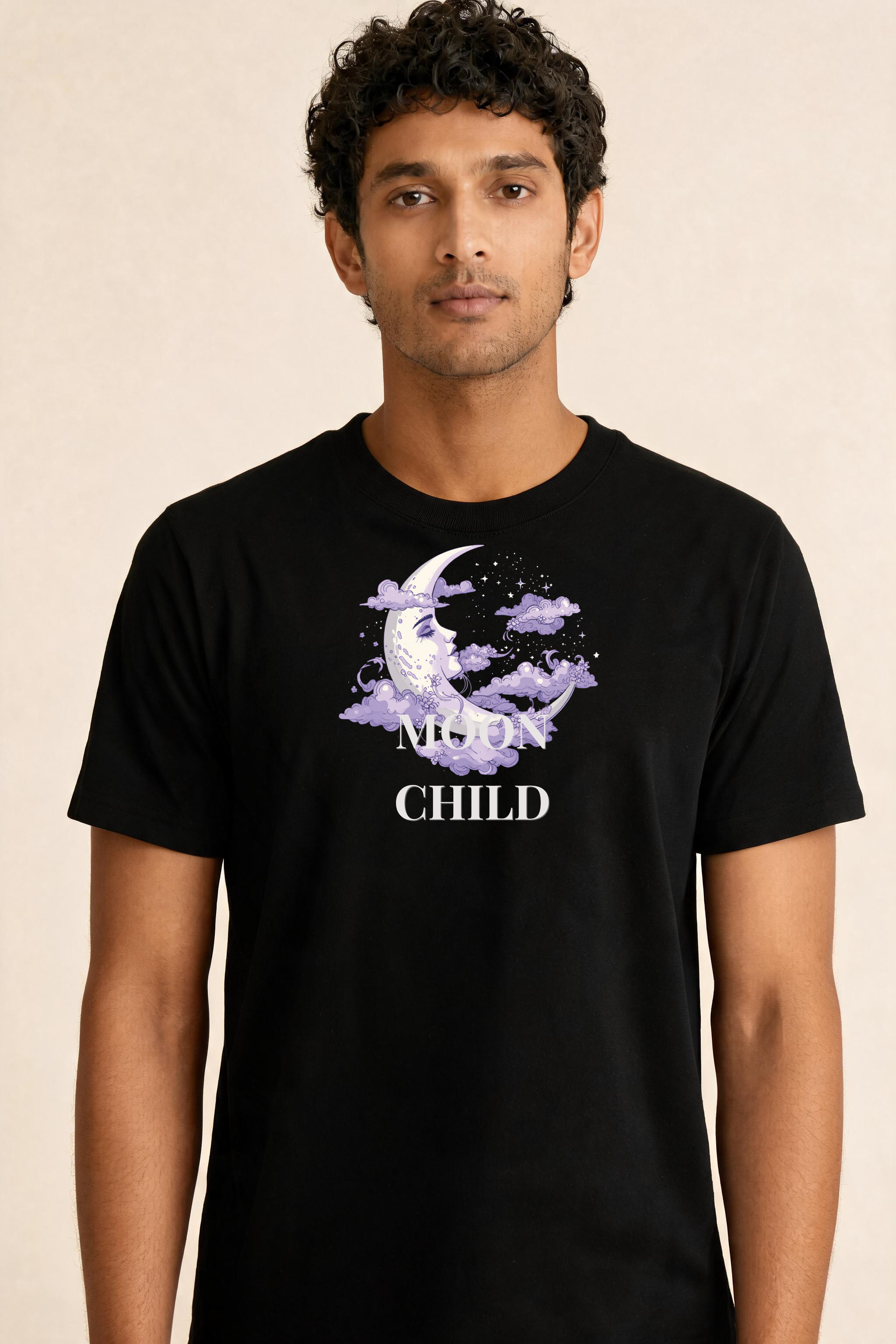 Bold Moon Child With Crescent Moon Design Premium Tee — Male Model (Black)