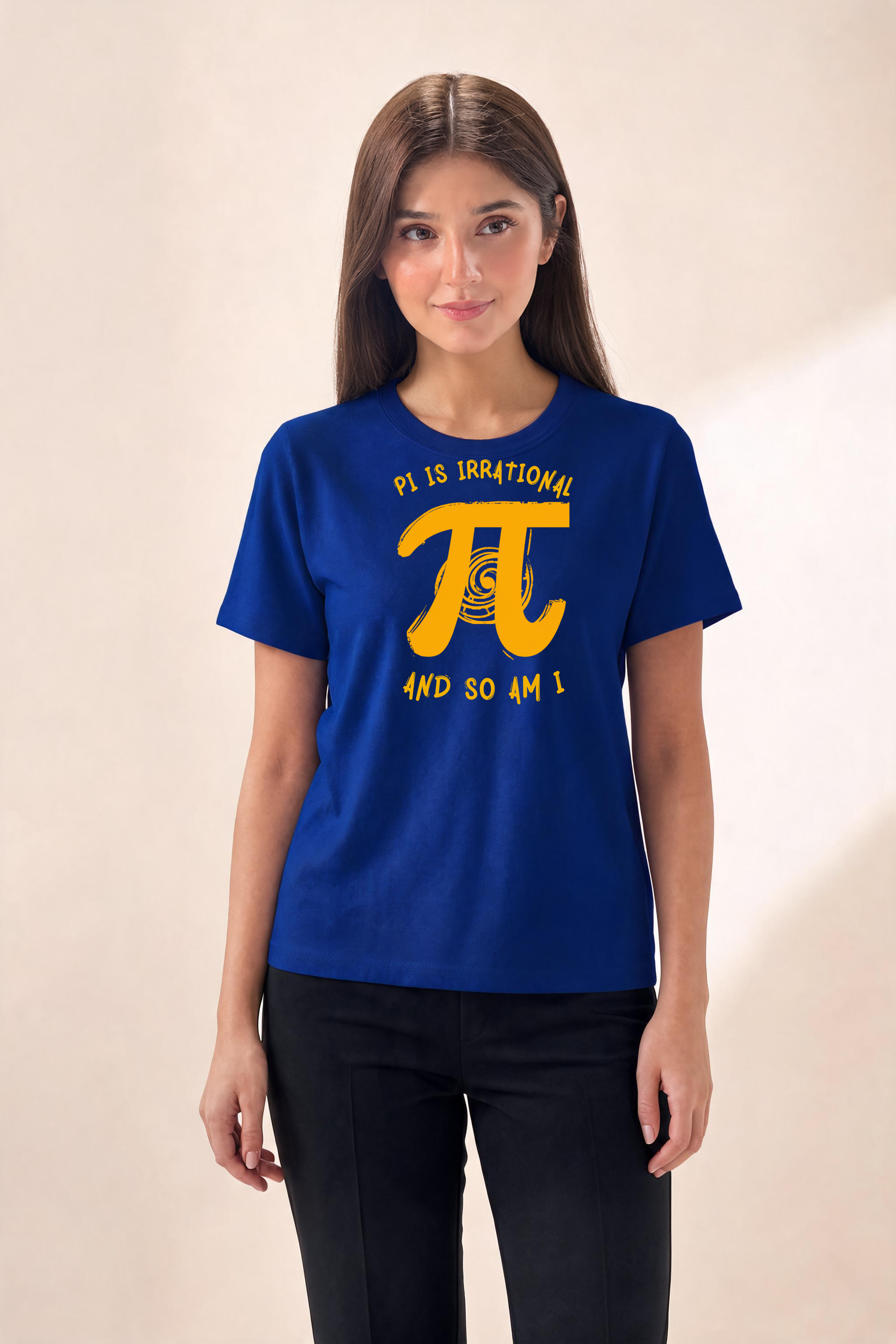Bold T Shirt Design With Pi And Spiral Premium Tee — Female Model (Navy Blue)