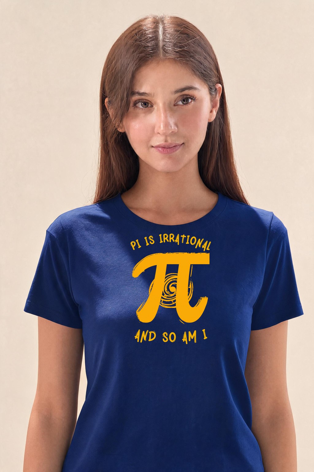 Bold T Shirt Design With Pi And Spiral Premium Tee — Female Model (Navy Blue)