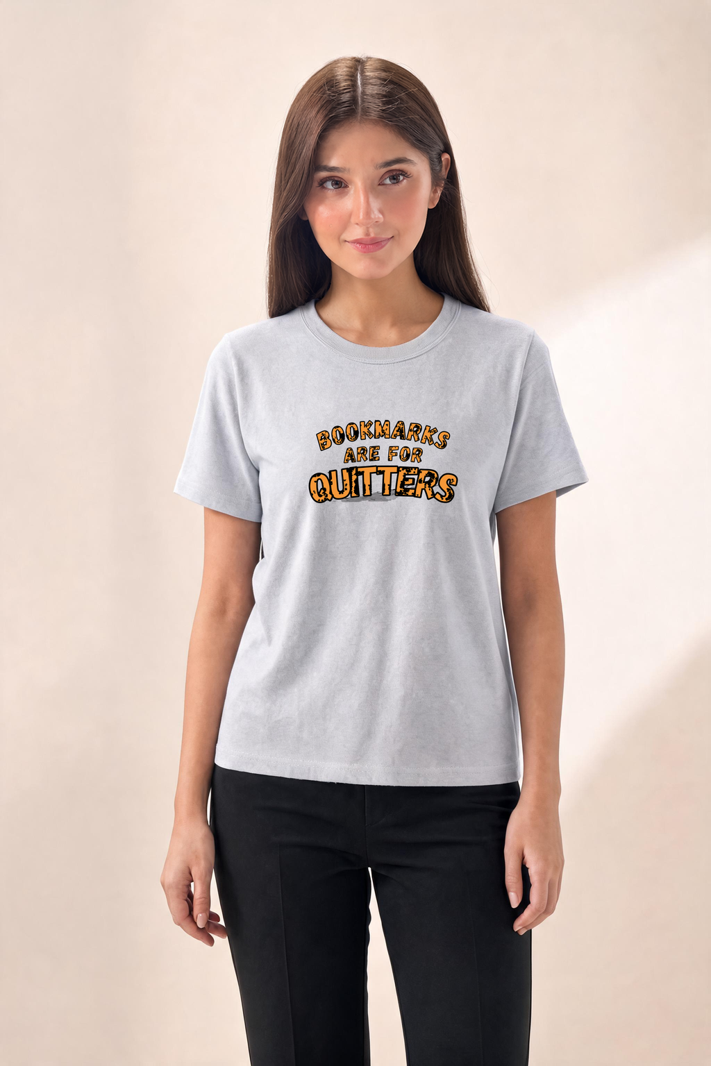 Centered T Shirt Design With Playful Details Premium Tee — Female Model (Gray)