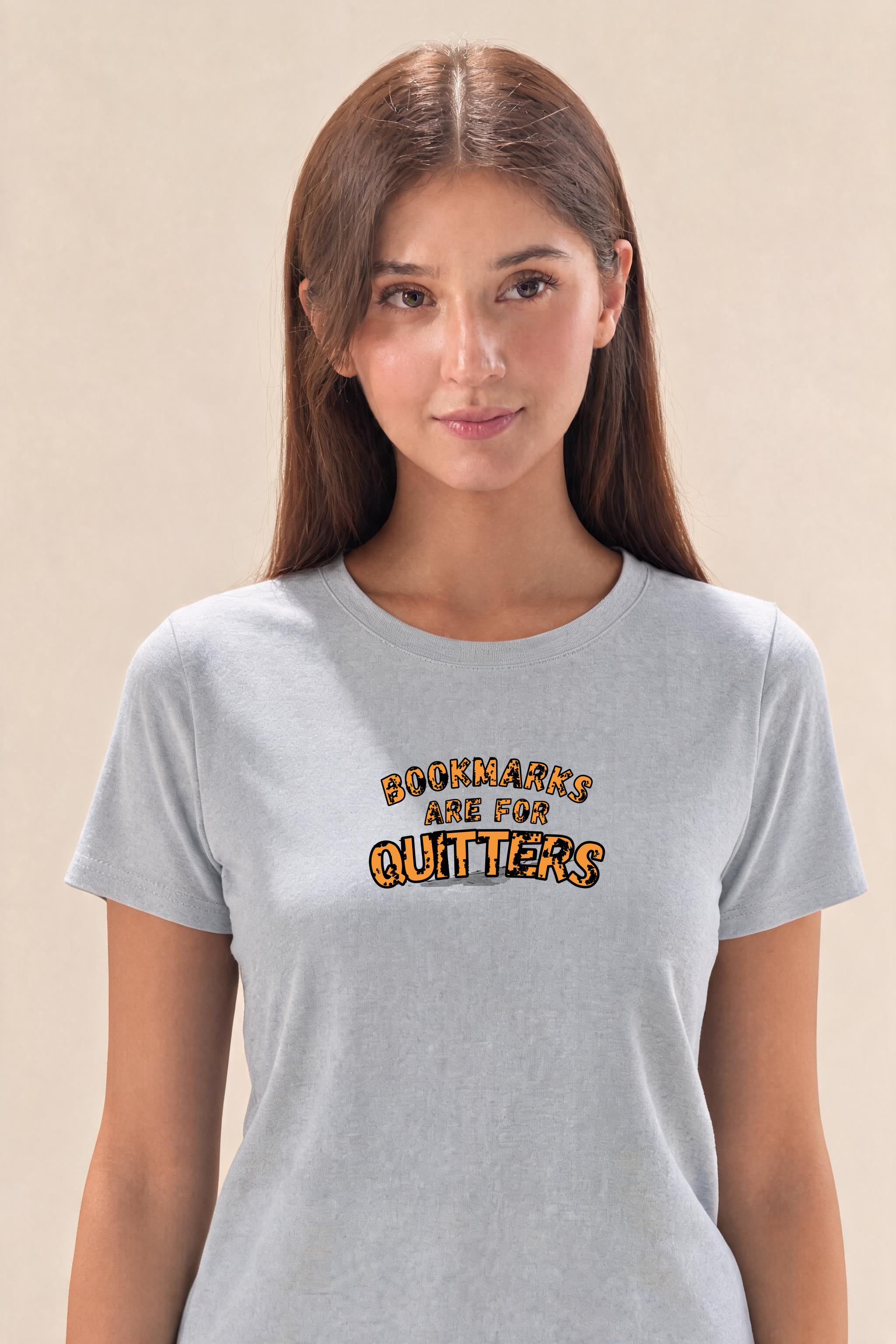 Centered T Shirt Design With Playful Details Premium Tee — Female Model (Gray)