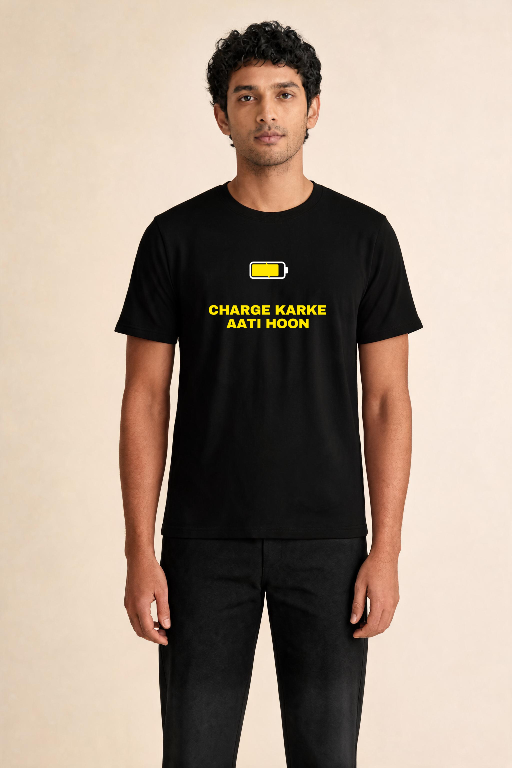 Chargekarkeaatihoon Premium Tee — Male Model (Black)