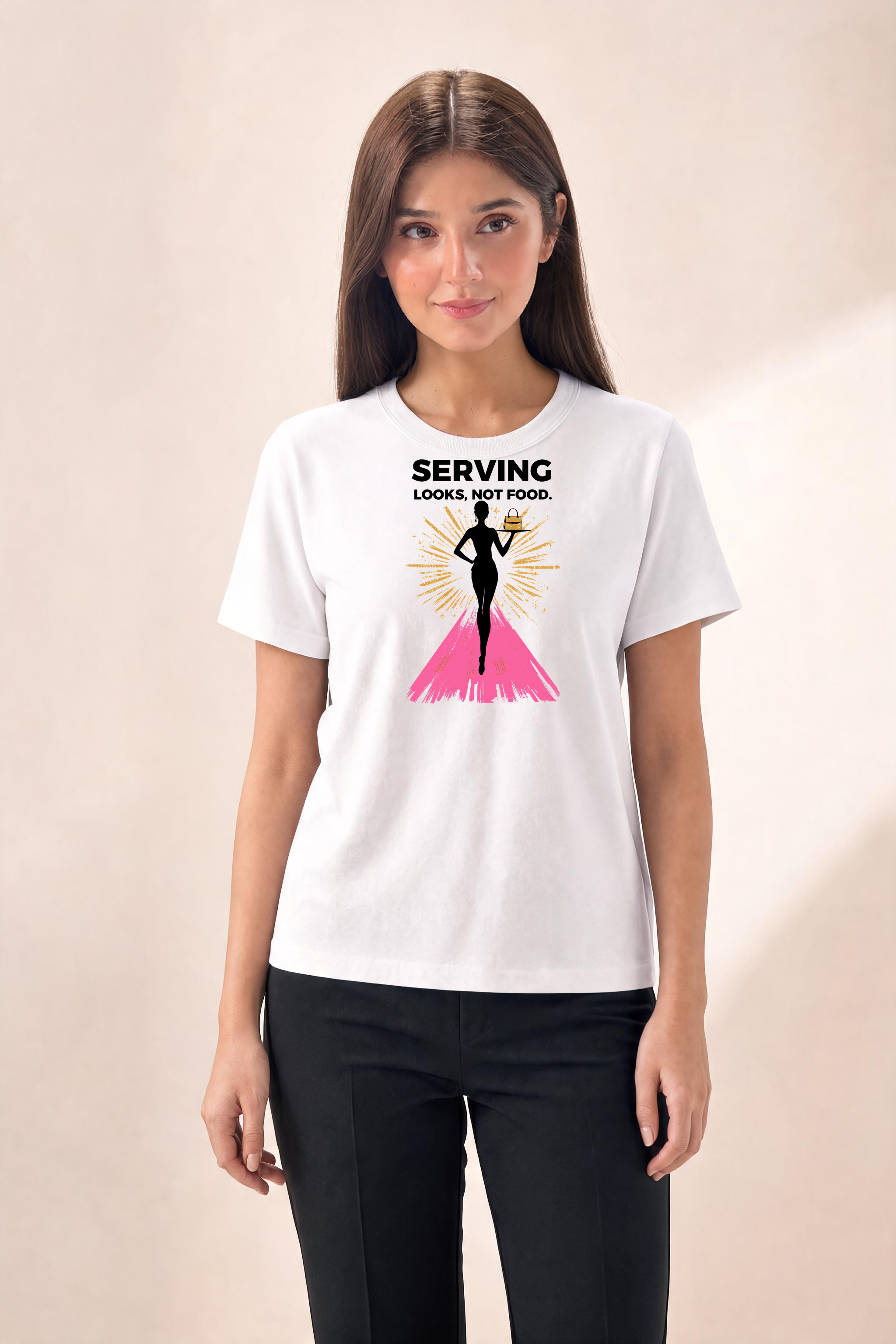 Chic Model With Handbag T Shirt Design Premium Tee — Female Model (White)