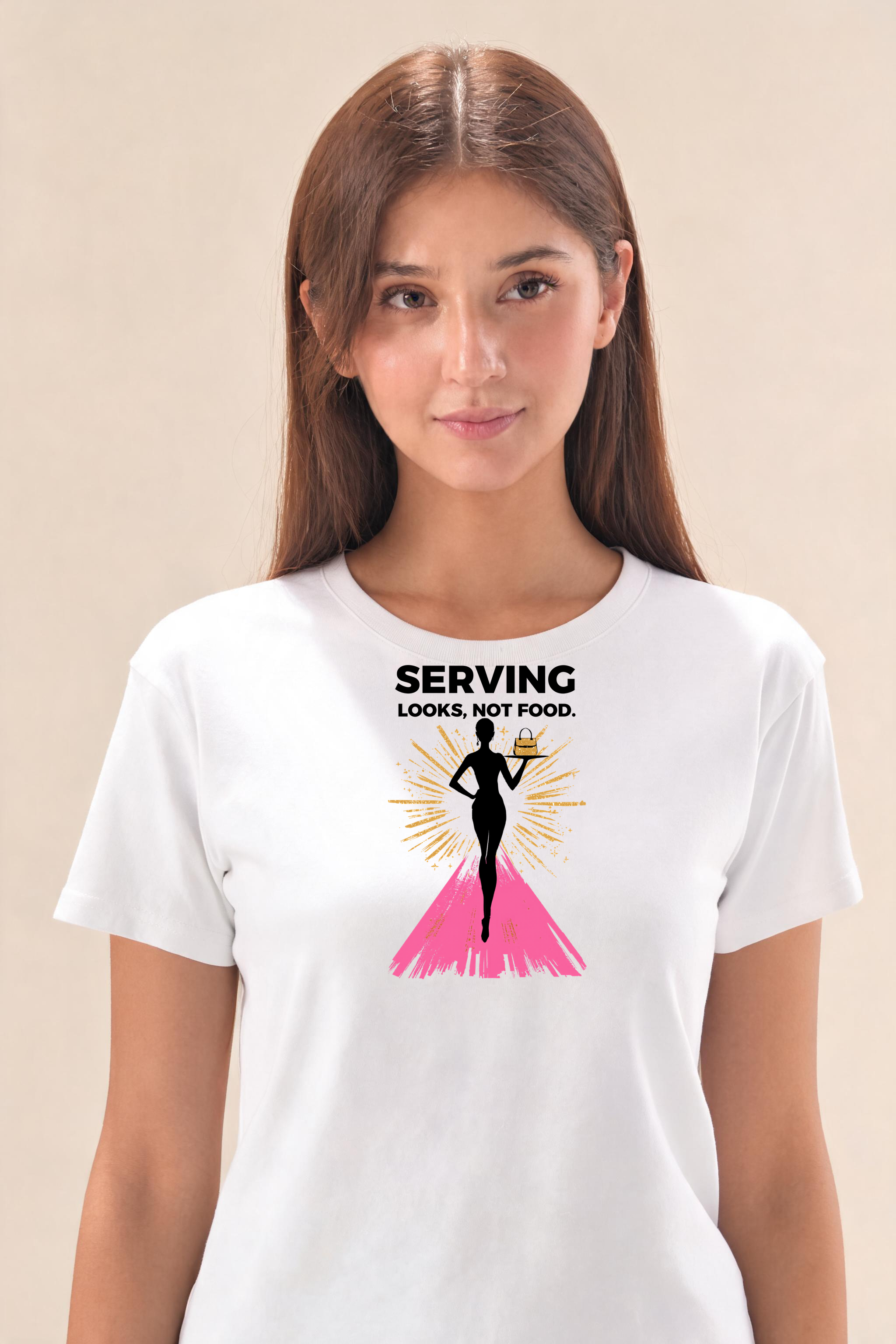 Chic Model With Handbag T Shirt Design Premium Tee — Female Model (White)