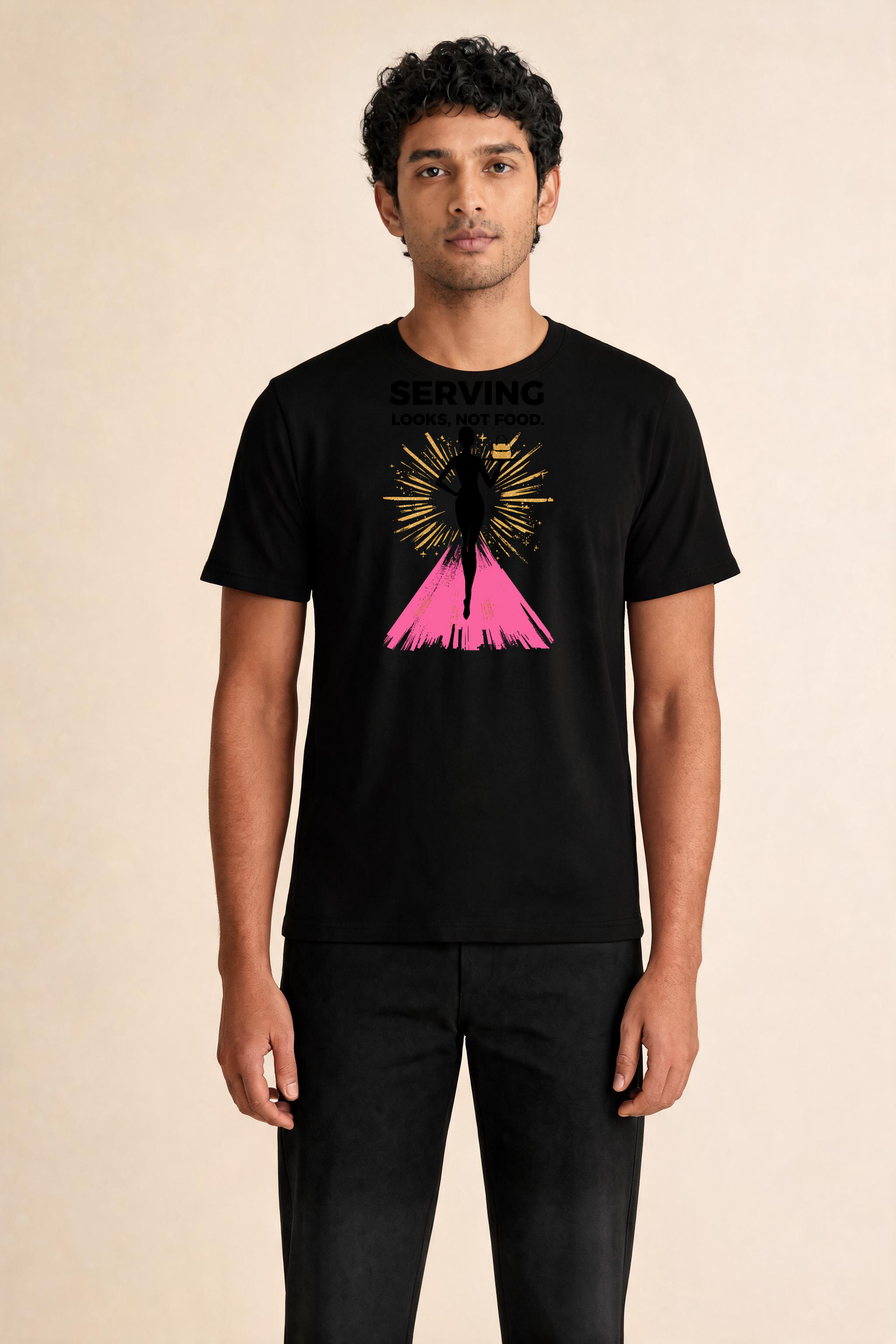 Chic Model With Handbag T Shirt Design Premium Tee — Male Model (Black)
