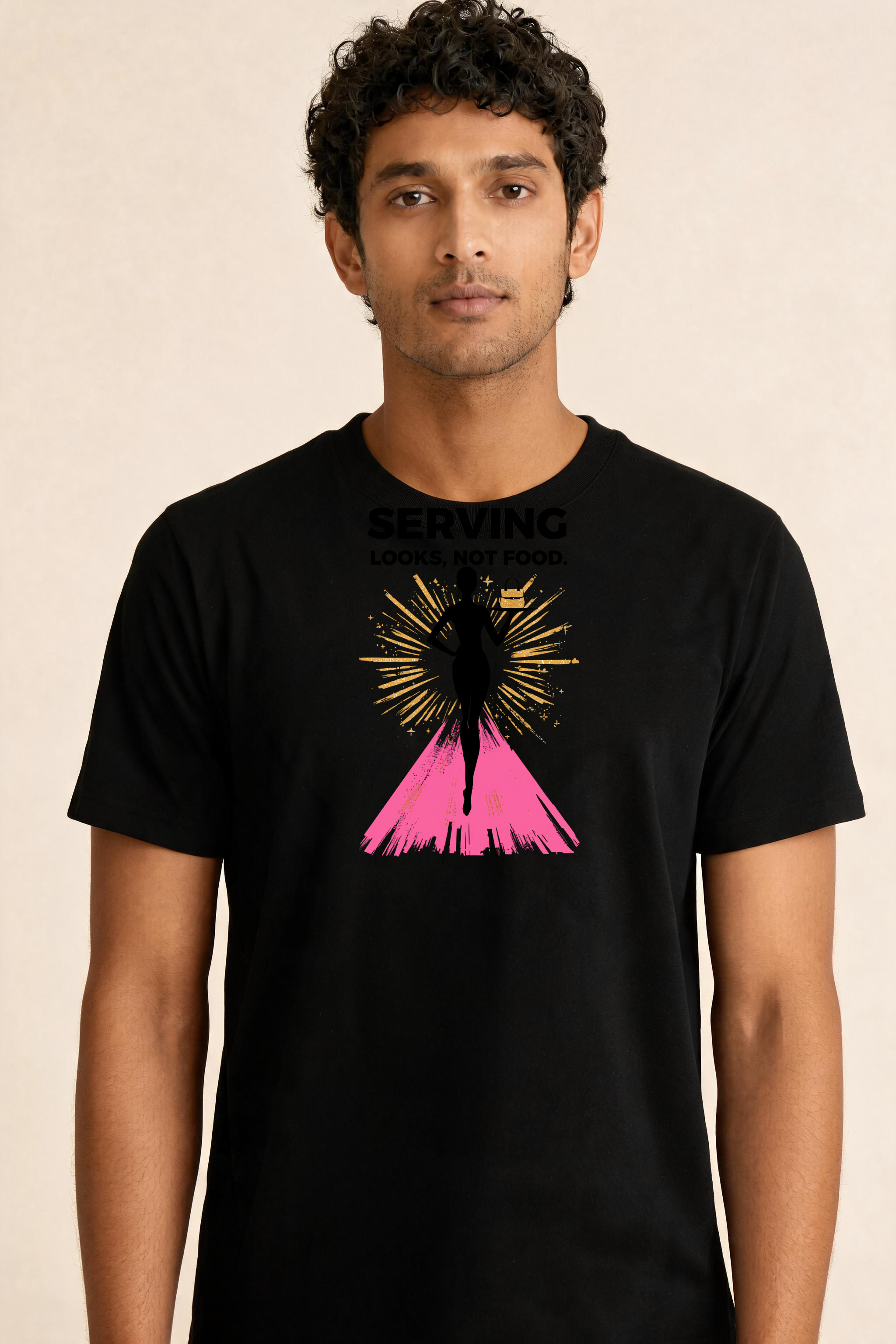 Chic Model With Handbag T Shirt Design Premium Tee — Male Model (Black)