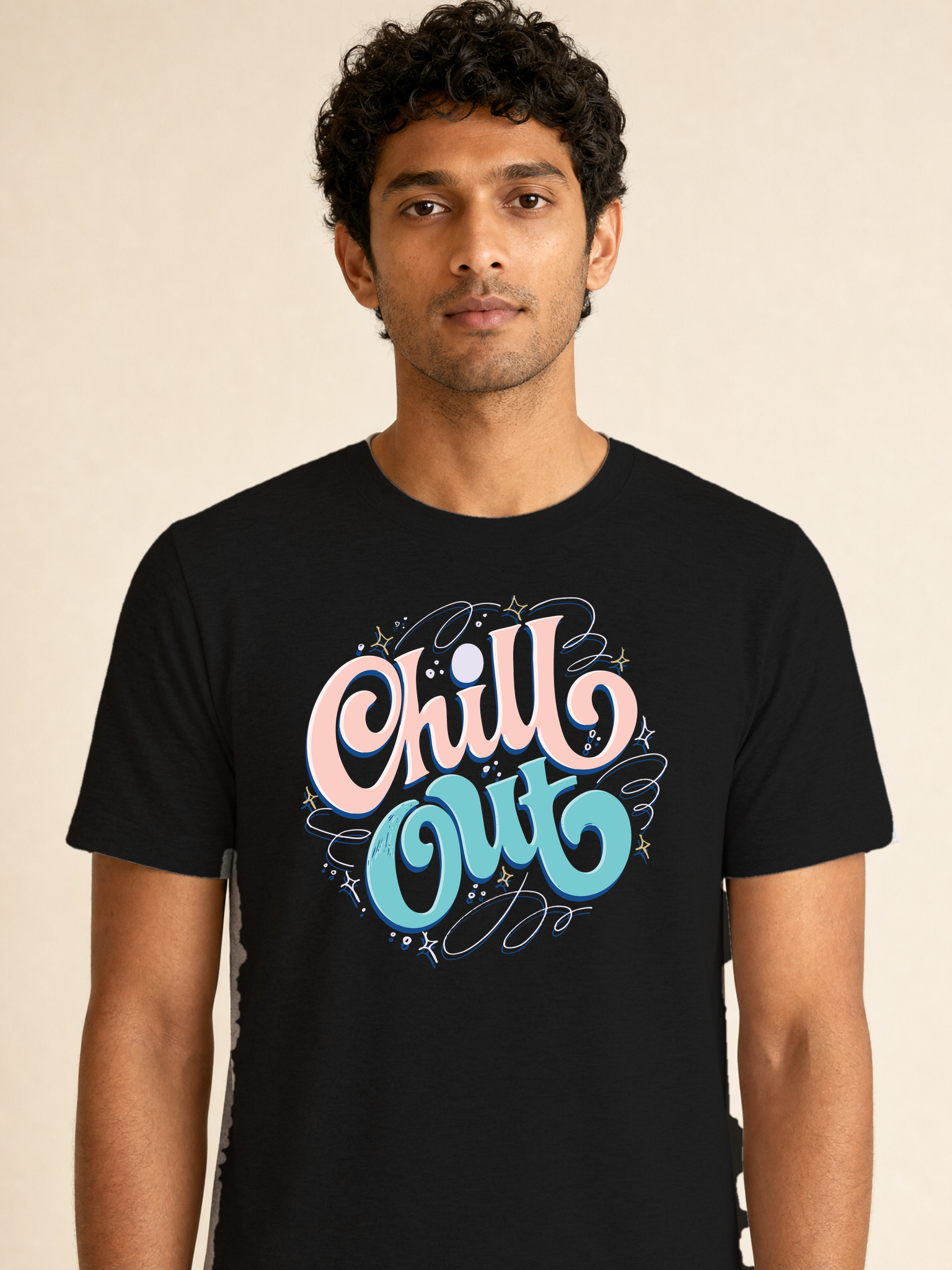Chill Out Premium Tee — Male model, closeup, Black