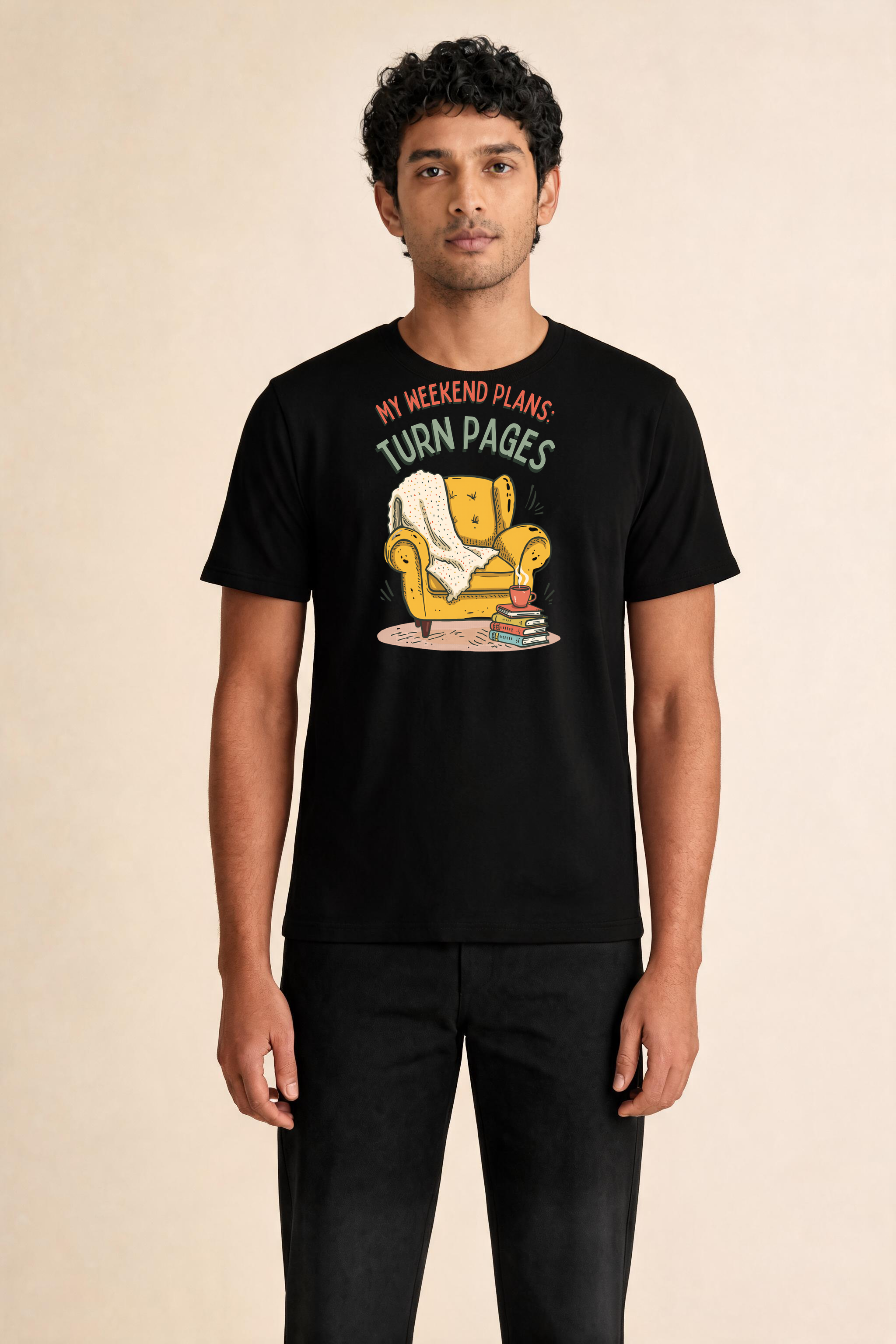 Cozy Reading Nook T Shirt Design Premium Tee — Male Model (Black)