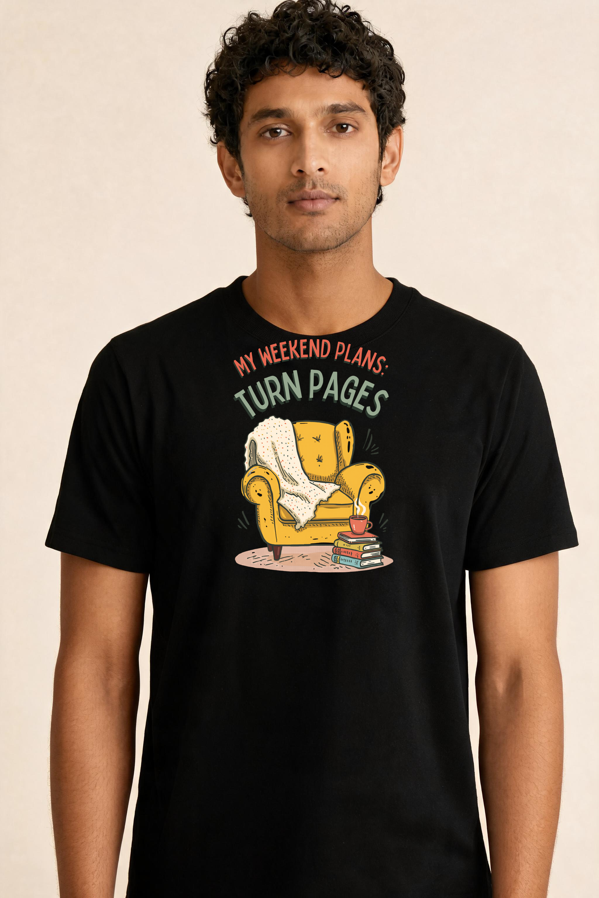 Cozy Reading Nook T Shirt Design Premium Tee — Male Model (Black)