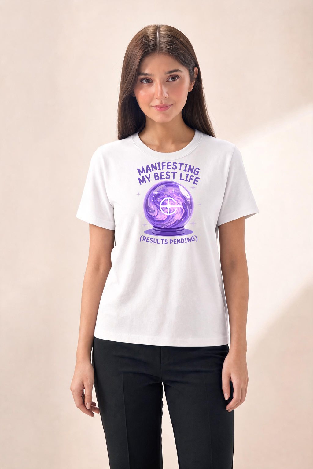 Crystal Ball T Shirt Design With Text 1 Premium Tee — Female Model (White)