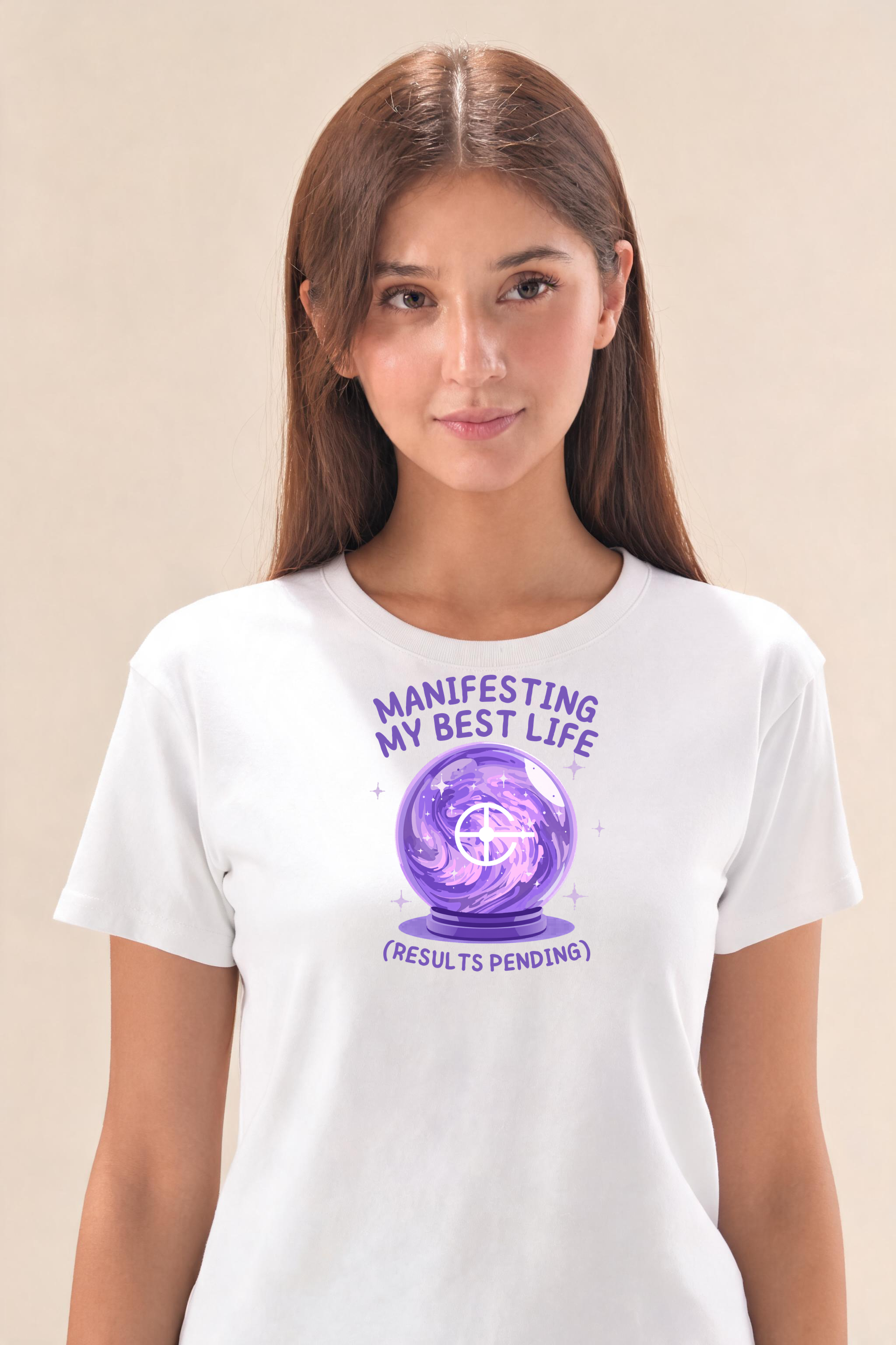 Crystal Ball T Shirt Design With Text 1 Premium Tee — Female Model (White)