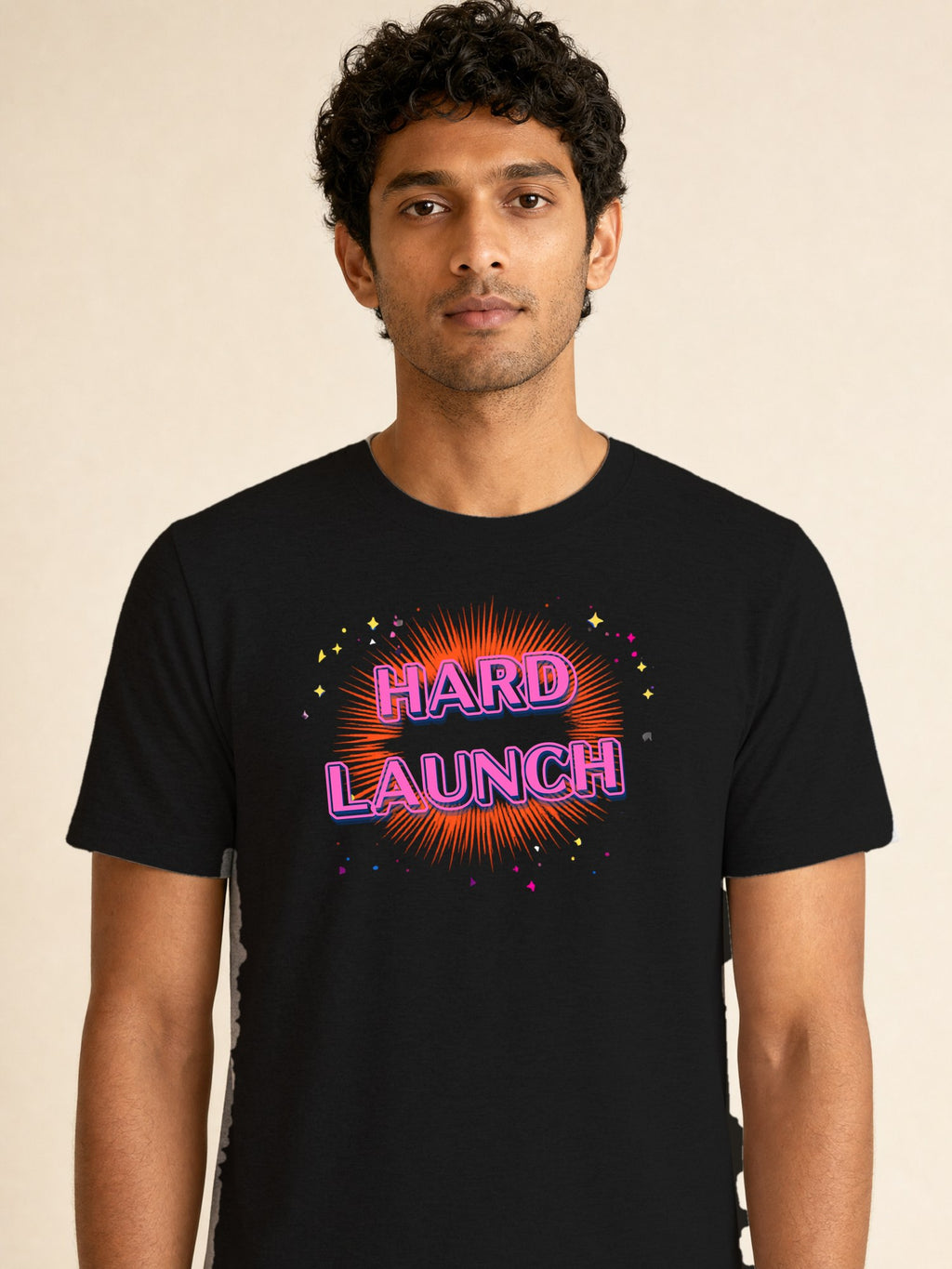 Hard Launch Bubble Letters - male model (closeup)