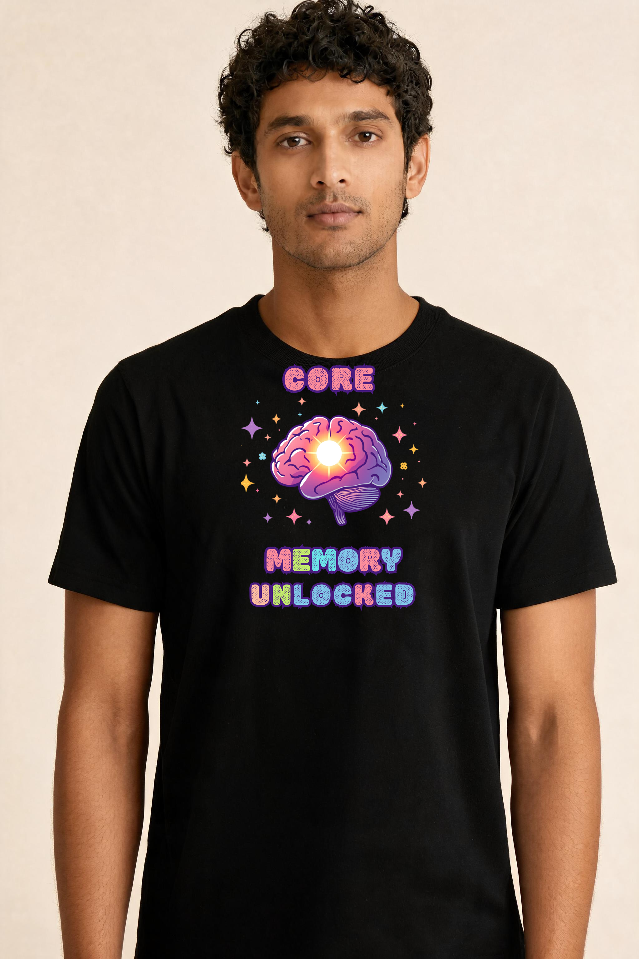 Digital Illustration Core Memory With Radiant Brain Premium Tee — Male Model (Black)
