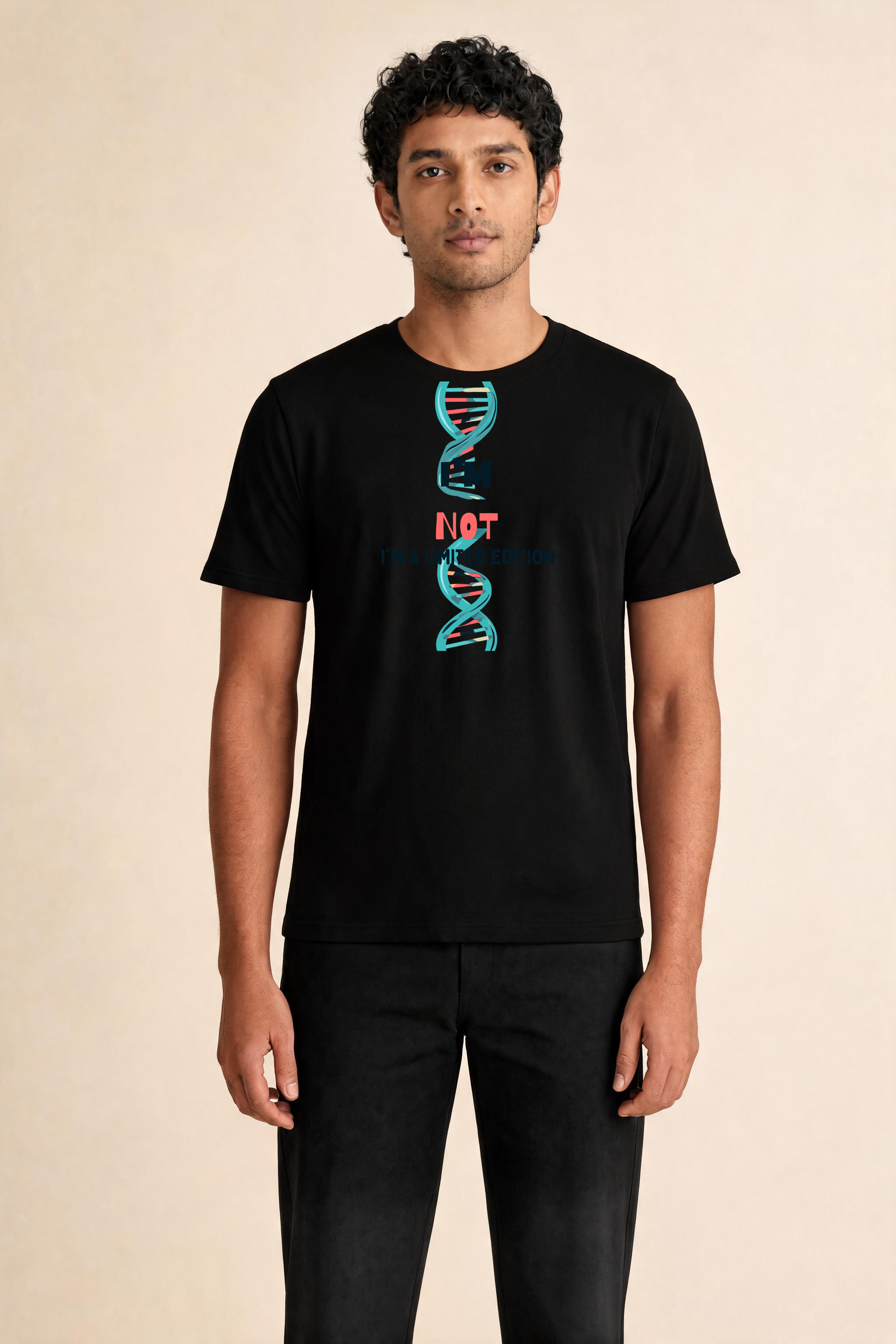 Dynamic T Shirt Graphic Featuring Unique Typography Premium Tee — Male Model (Black)