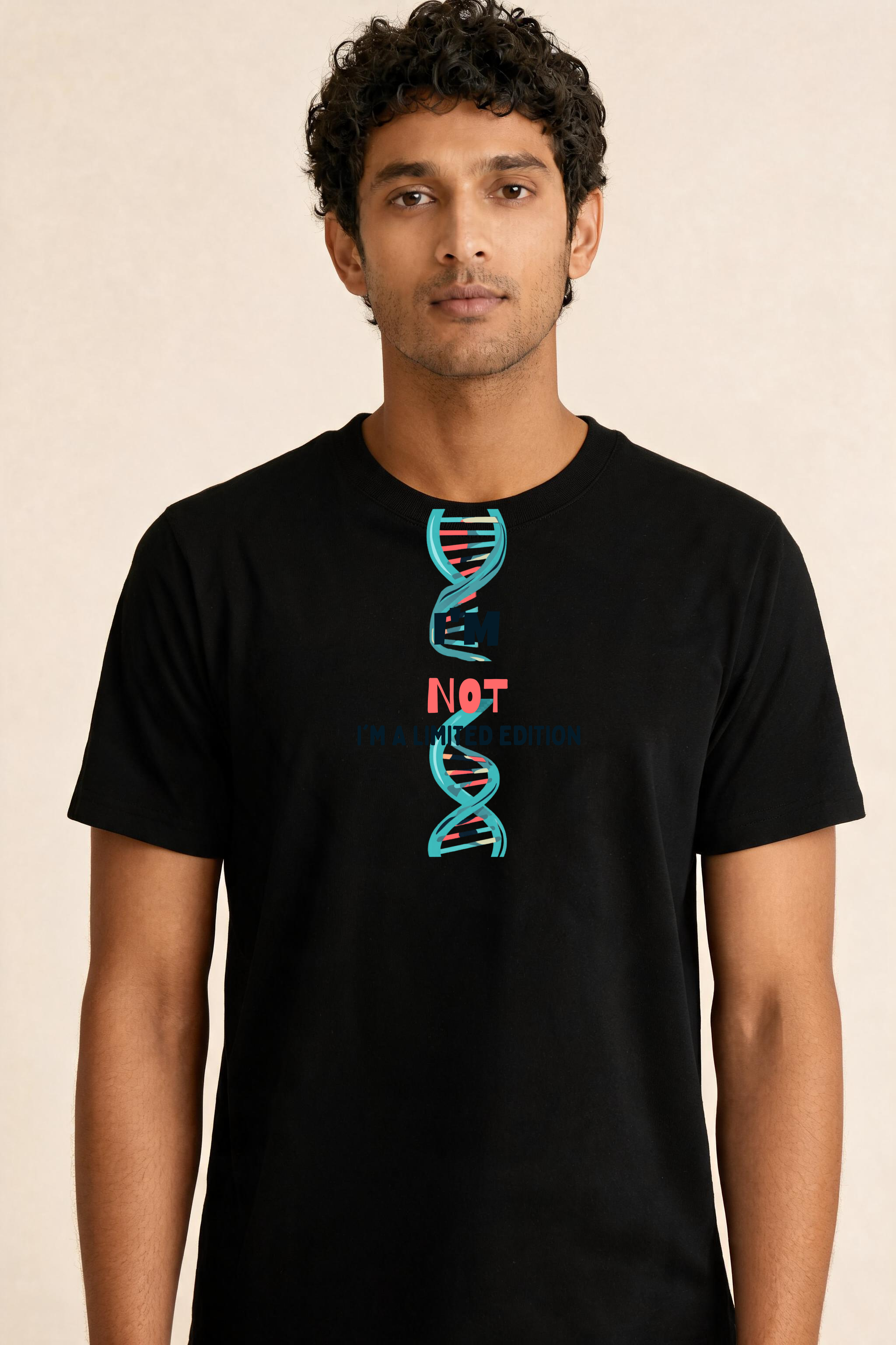 Dynamic T Shirt Graphic Featuring Unique Typography Premium Tee — Male Model (Black)