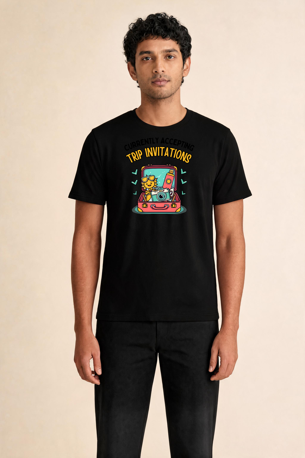 Dynamic Travel Invitation T Shirt Illustration Premium Tee — Male Model (Black)