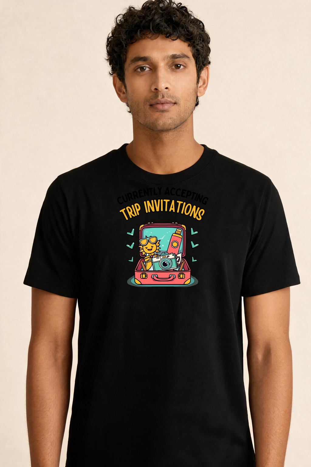 Dynamic Travel Invitation T Shirt Illustration Premium Tee — Male Model (Black)