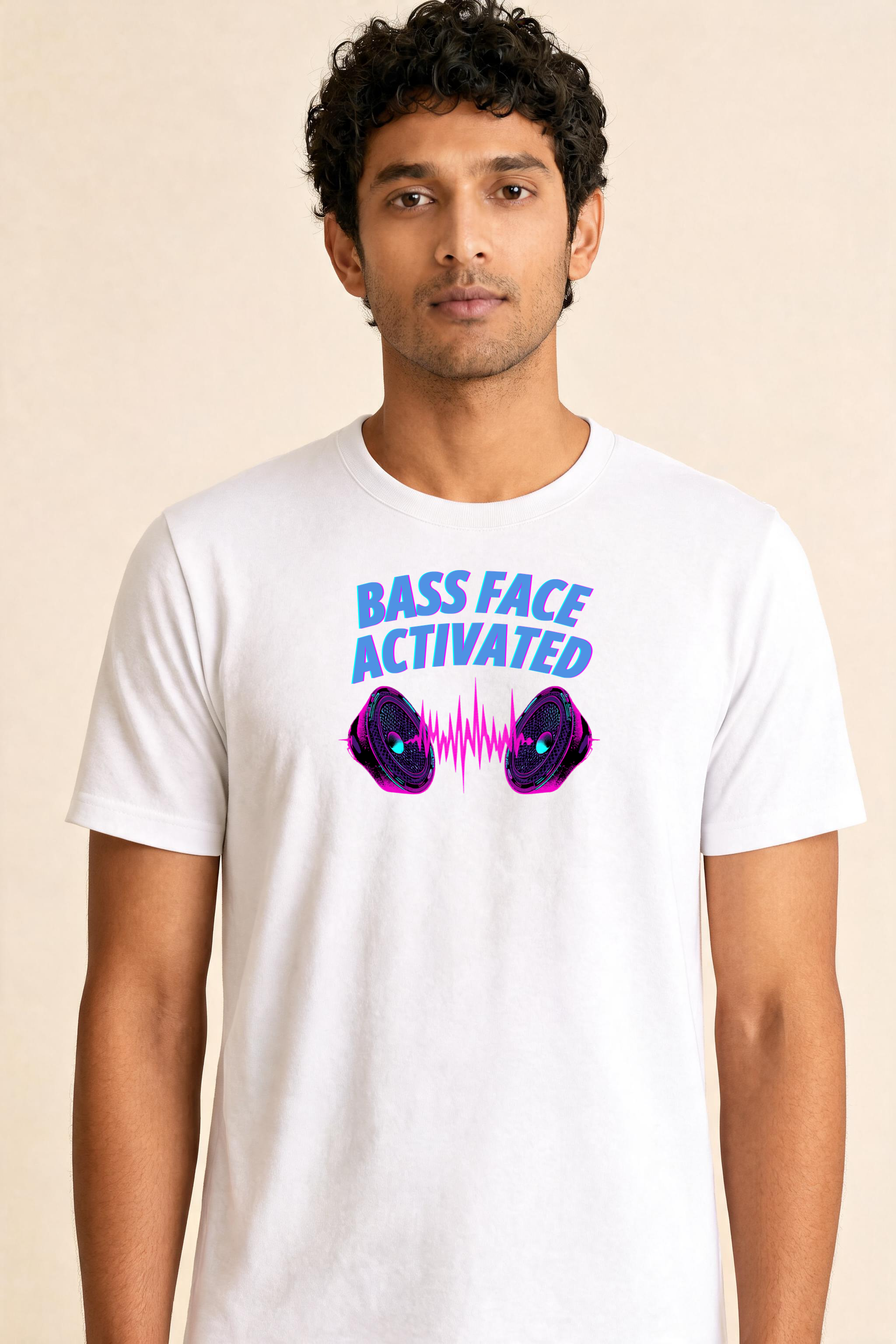 Edgy Streetwear Speaker Design Premium Tee — Male Model (White)