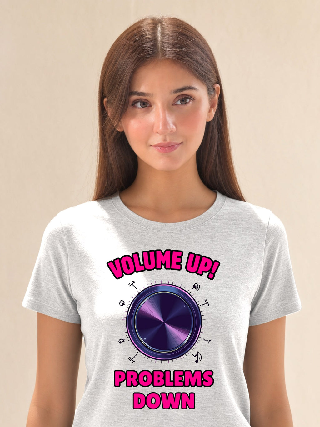 Neon Volume Knob - female model (closeup)