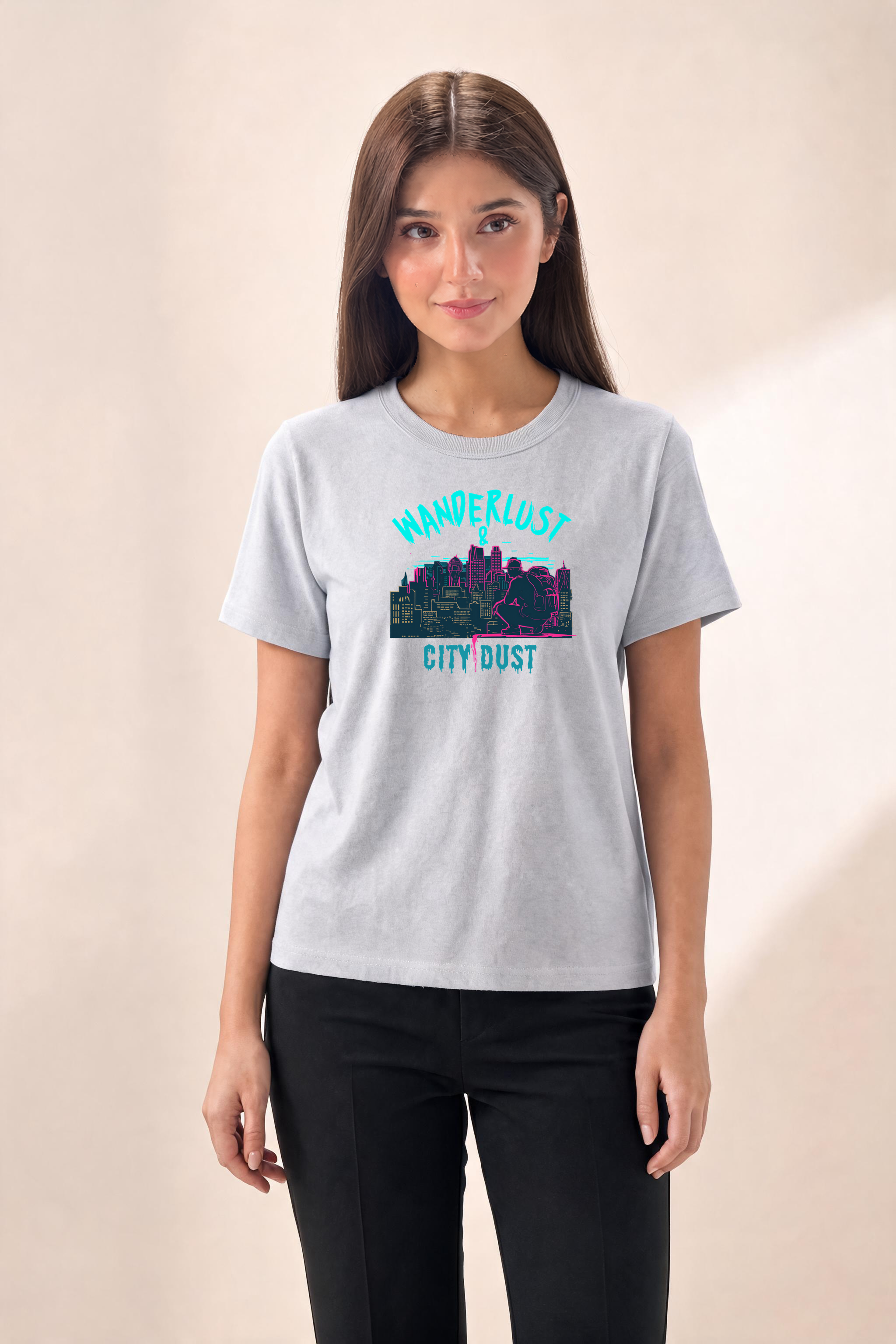 Urban Street Premium Tee — Female Model (Gray)