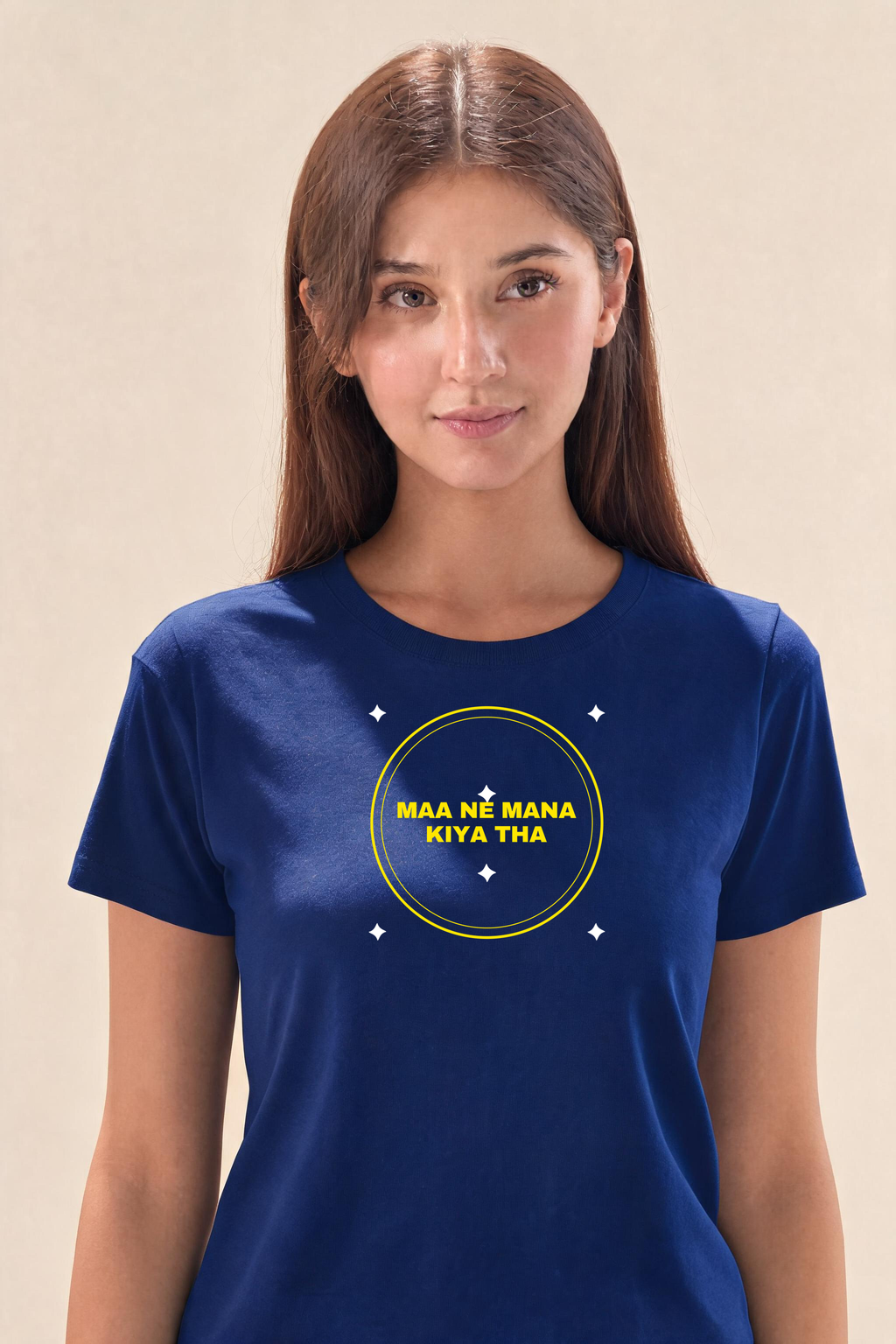 Maanemanakiyatha Premium Tee — Female Model (Navy Blue)