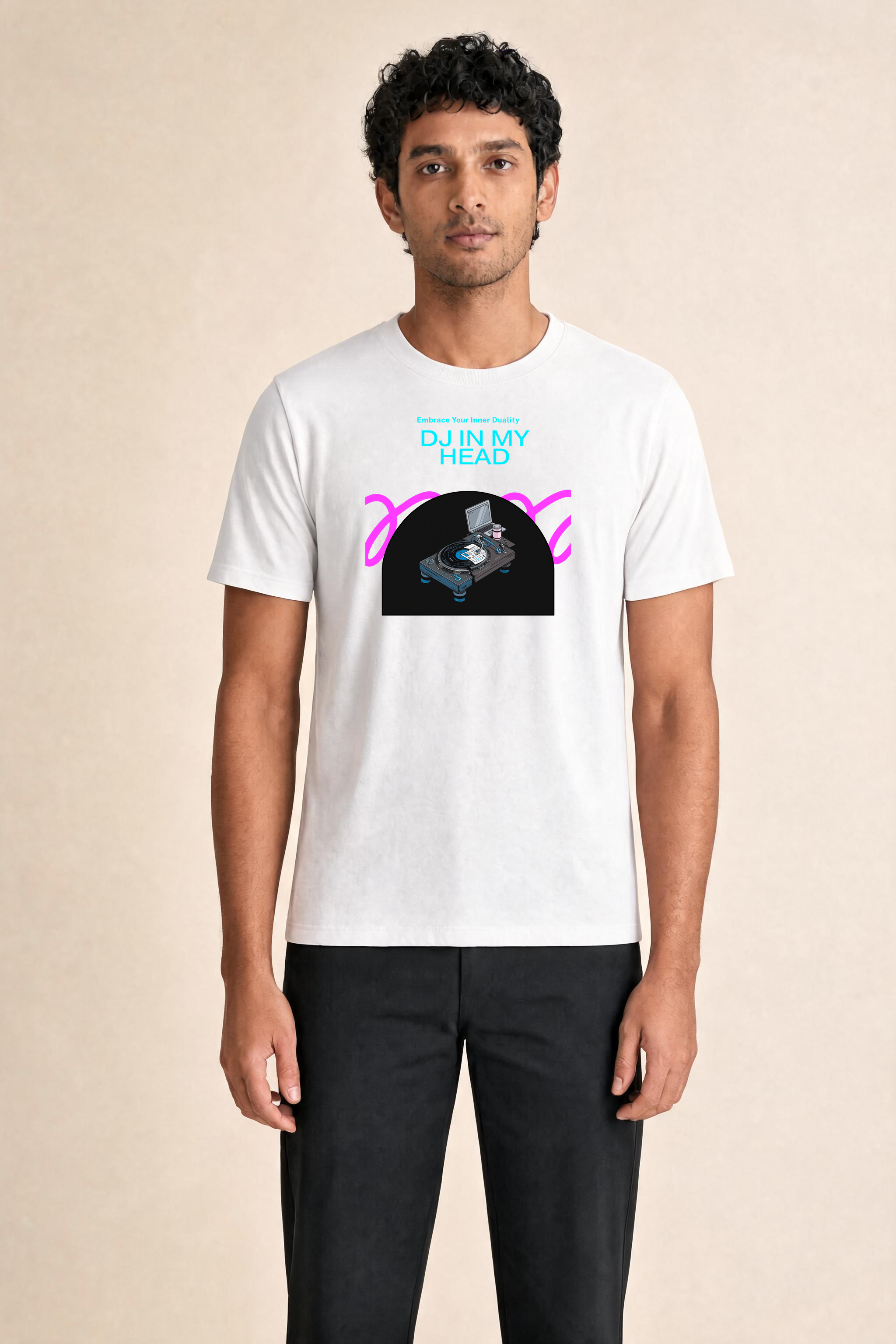 DJ In My Head Premium Tee — Male Model (White)