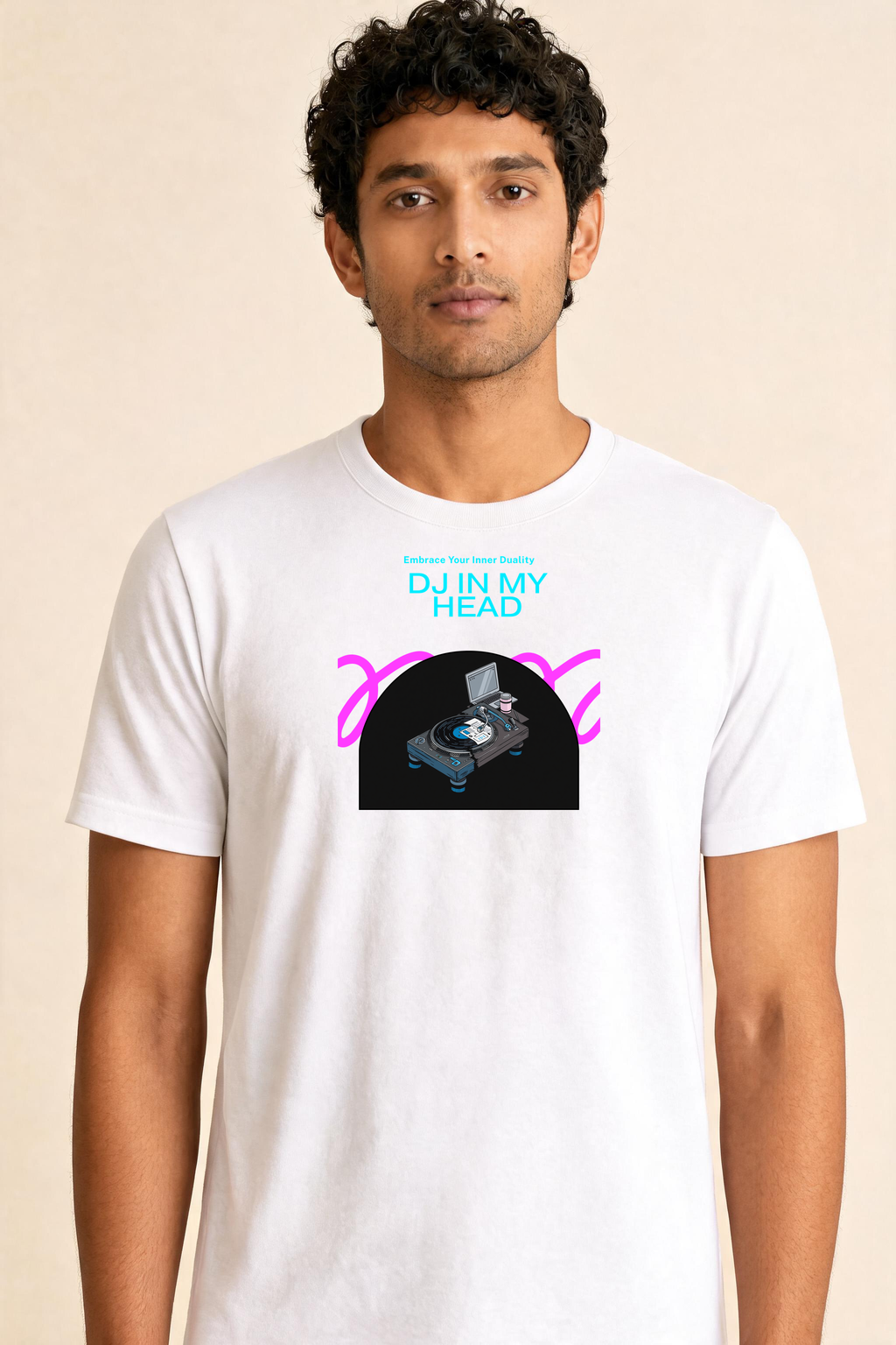 DJ In My Head Premium Tee — Male Model (White)