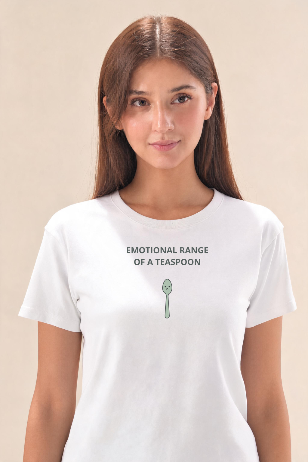 Sleek Tee Design With Teaspoon Illustration Premium Tee — Female Model (White)