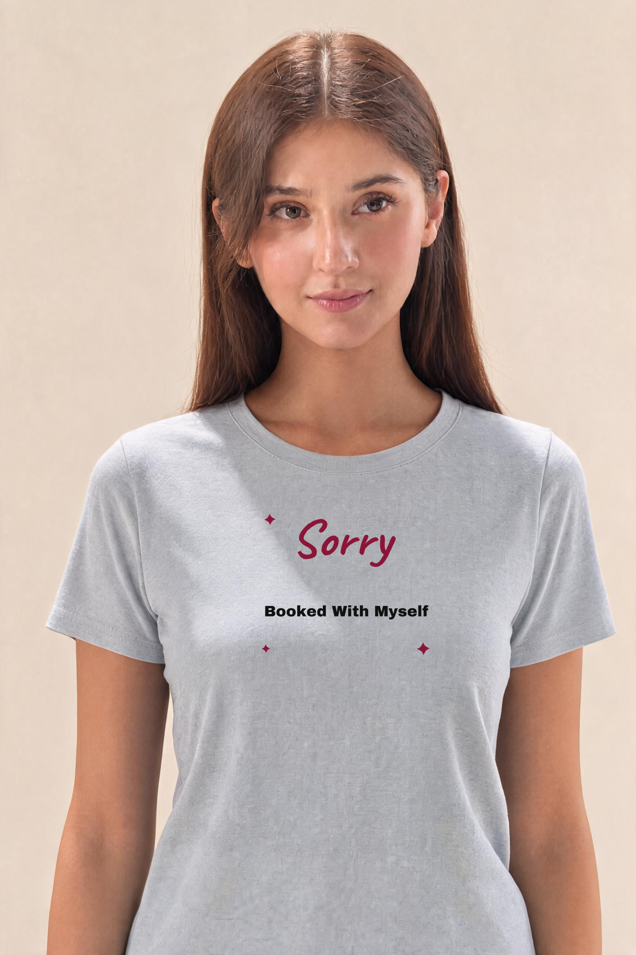 Sorrybookedwithmyself Premium Tee — Female Model (Gray)