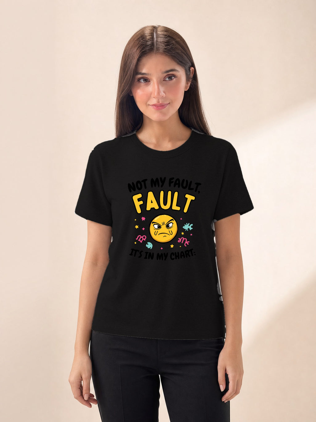 Shrug Emoji - female model (full)