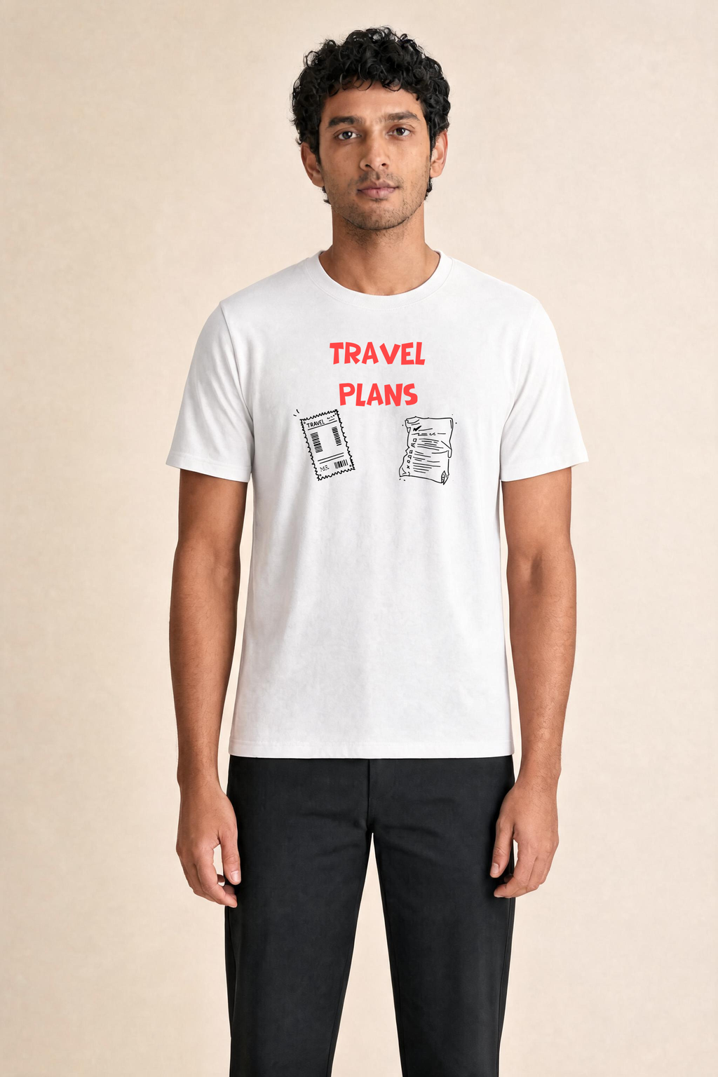 Travel Plans vs Life Plans Premium Tee — Male Model (White)