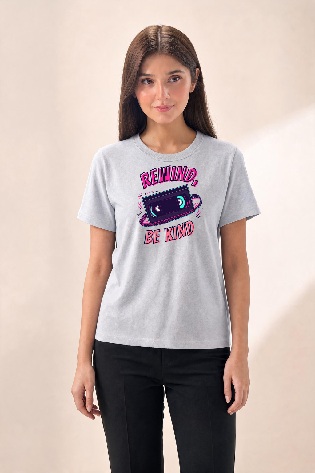 Hand-Drawn Premium Tee — Female Model (Gray)