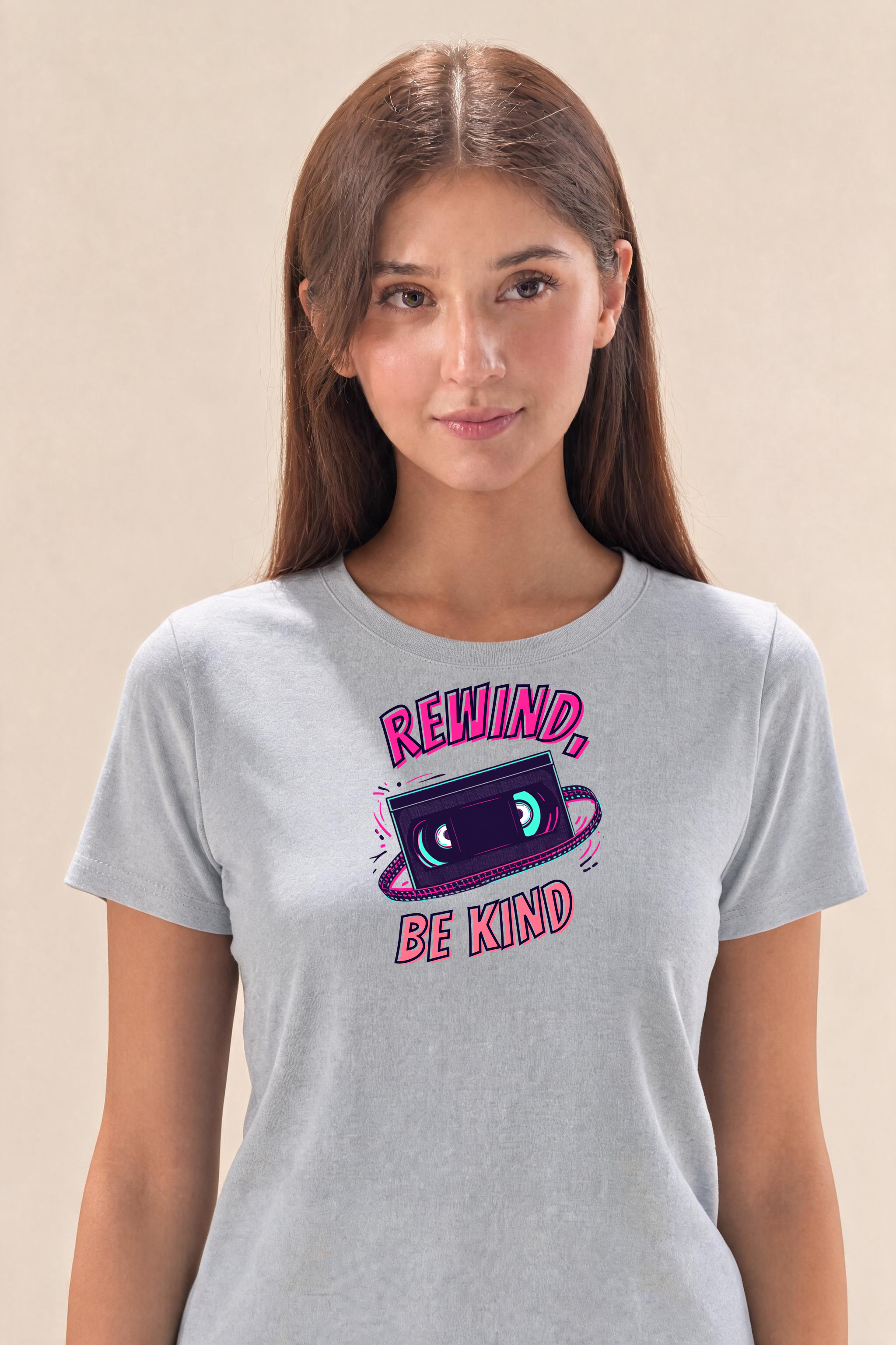 Hand-Drawn Premium Tee — Female Model (Gray)