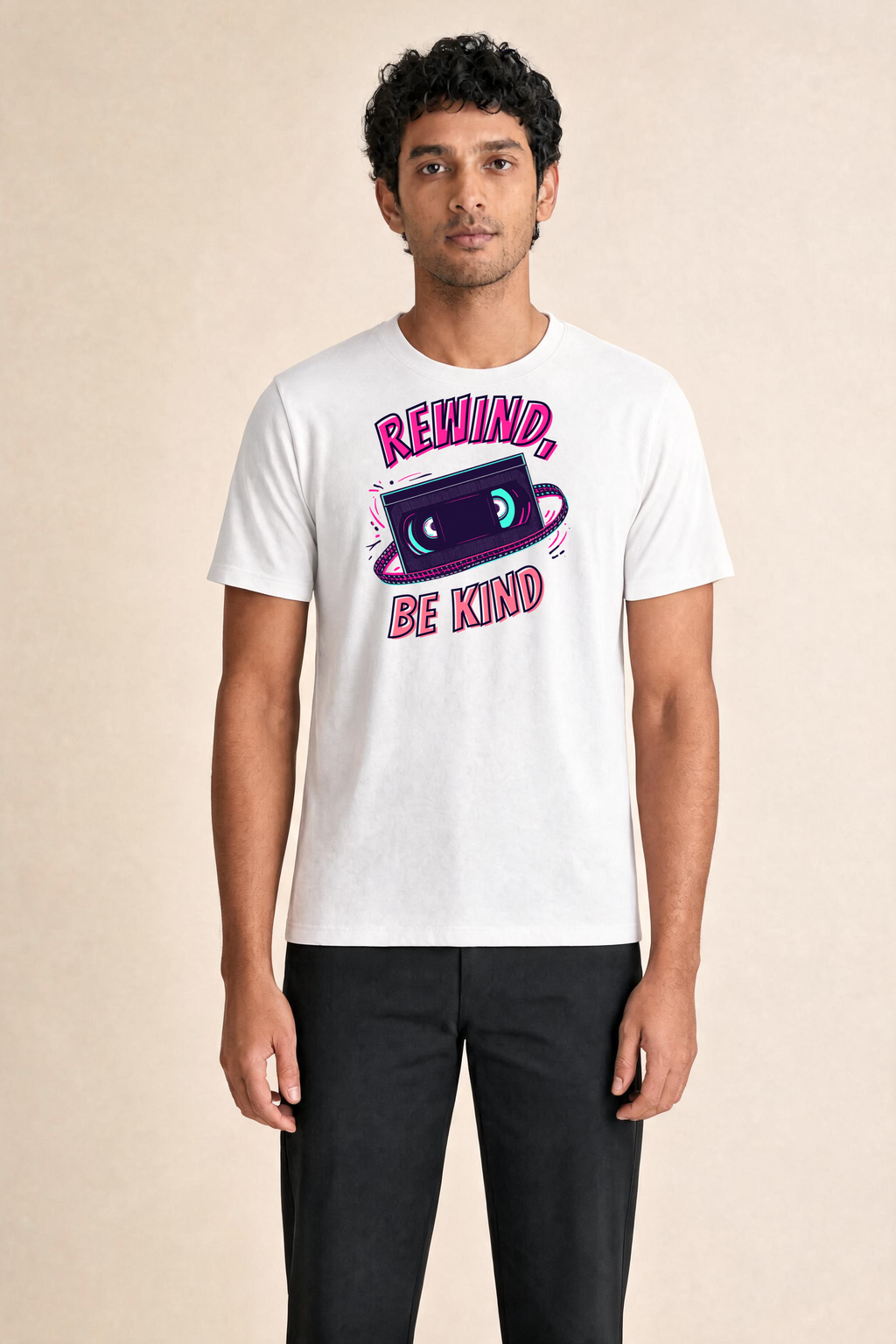 Hand-Drawn Premium Tee — Male Model (White)