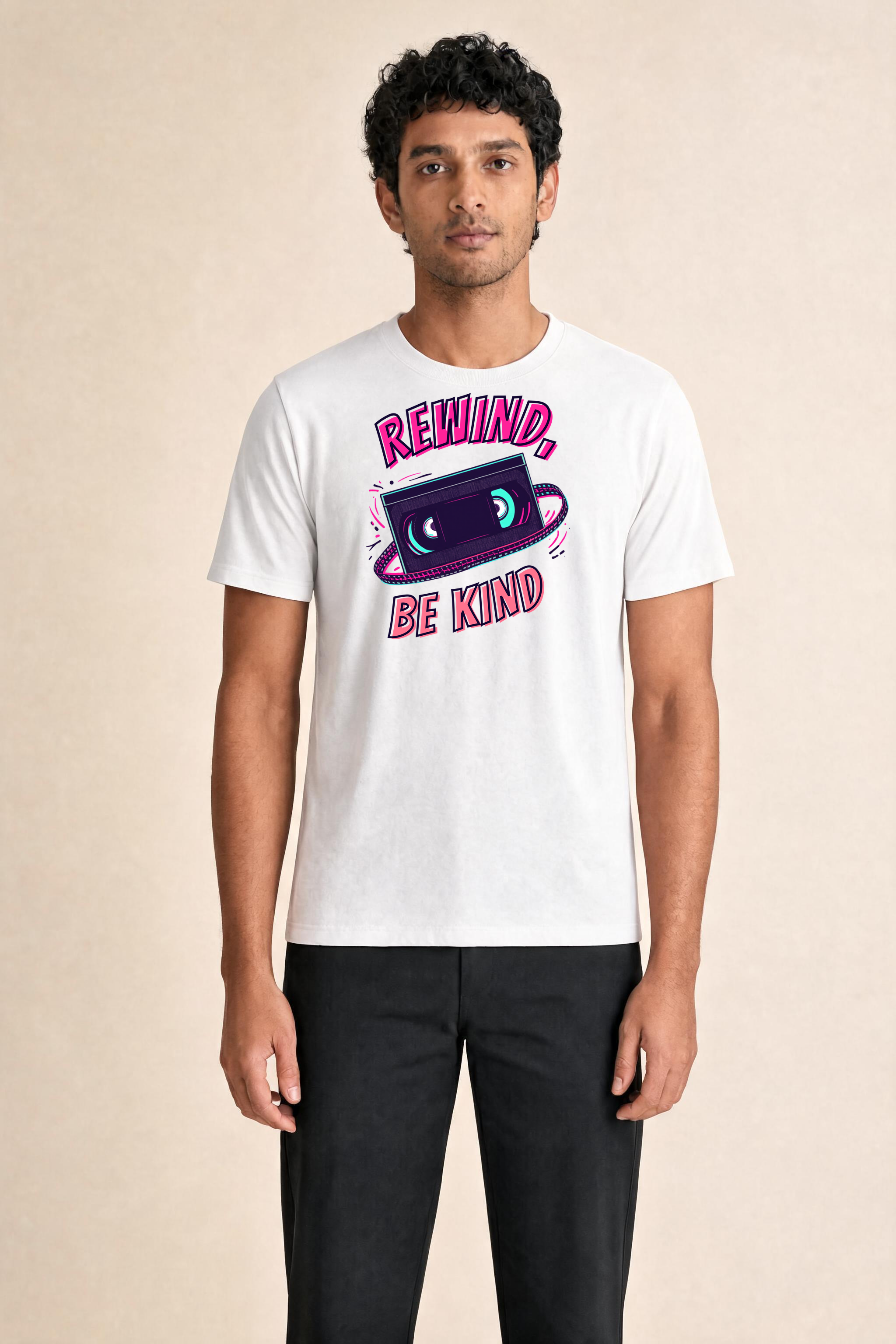Hand-Drawn Premium Tee — Male Model (White)